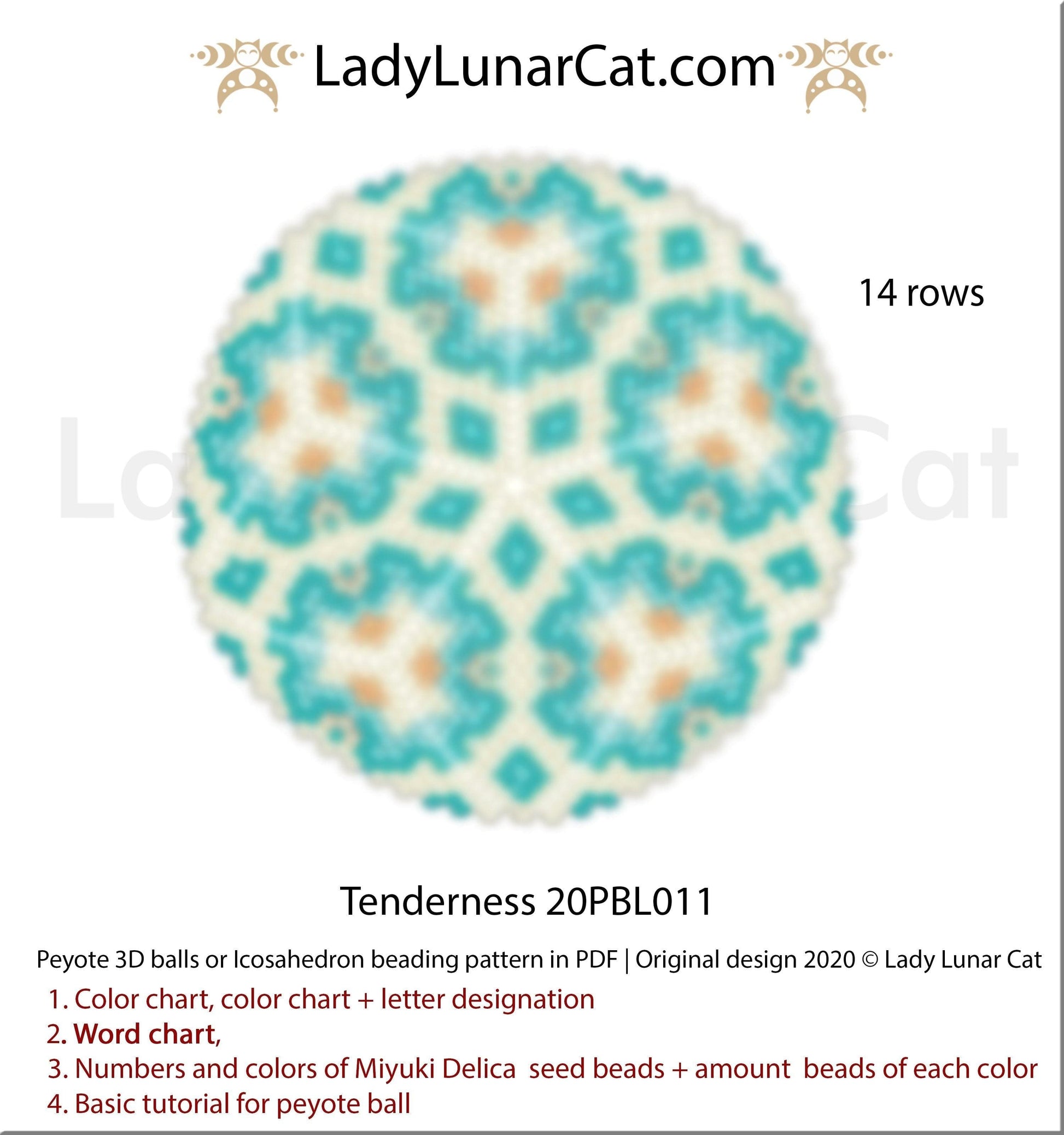 Peyote 3d ball pattern for beading | Beaded Icosahedron Tenderness 20PBL011 14 rows LadyLunarCat
