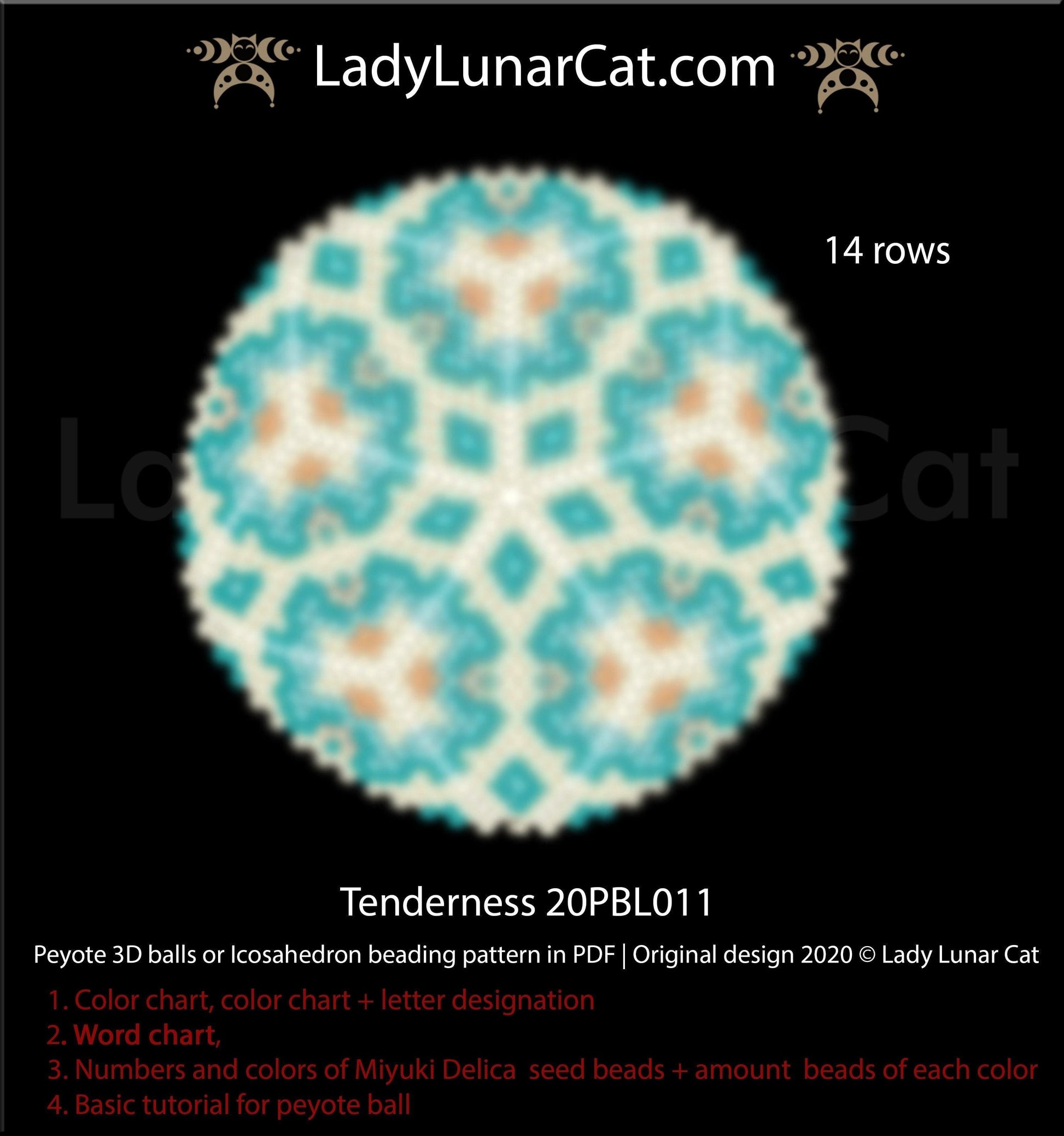Peyote 3d ball pattern for beading | Beaded Icosahedron Tenderness 20PBL011 14 rows LadyLunarCat