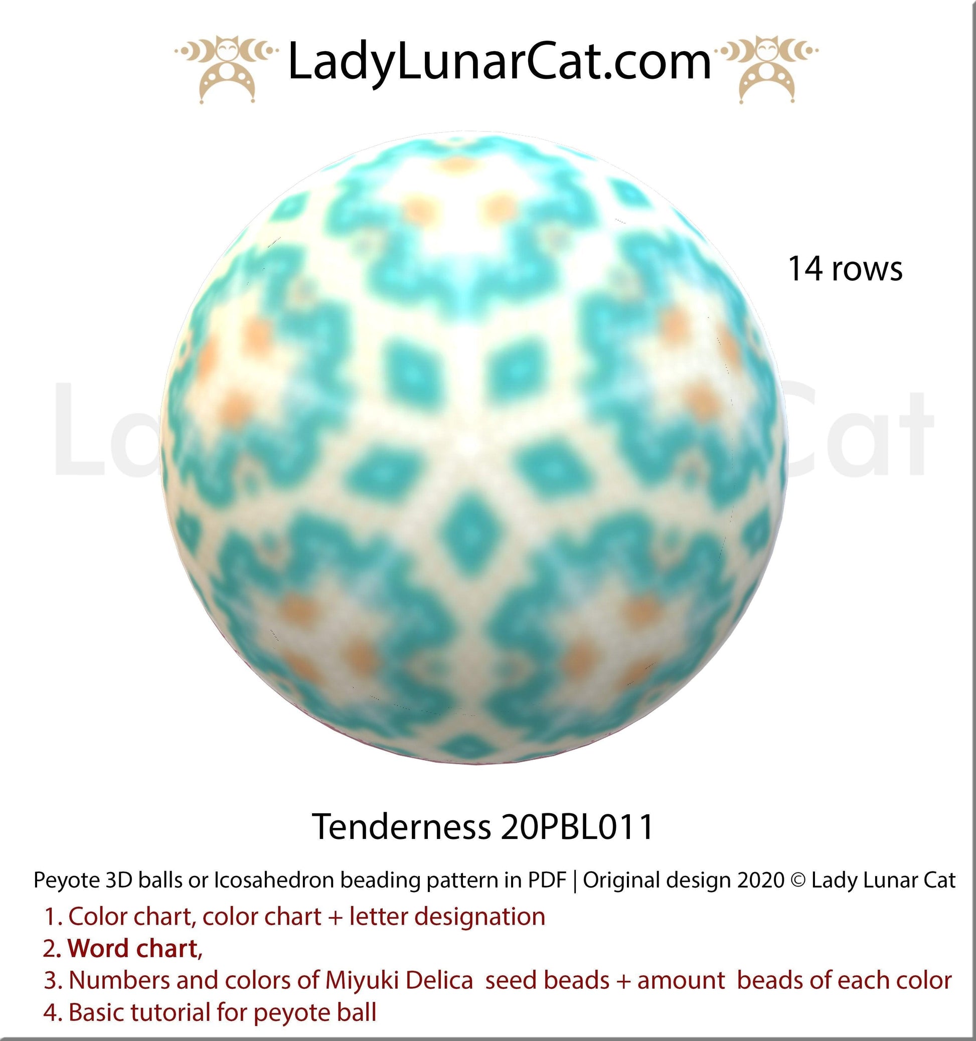 Peyote 3d ball pattern for beading | Beaded Icosahedron Tenderness 20PBL011 14 rows LadyLunarCat