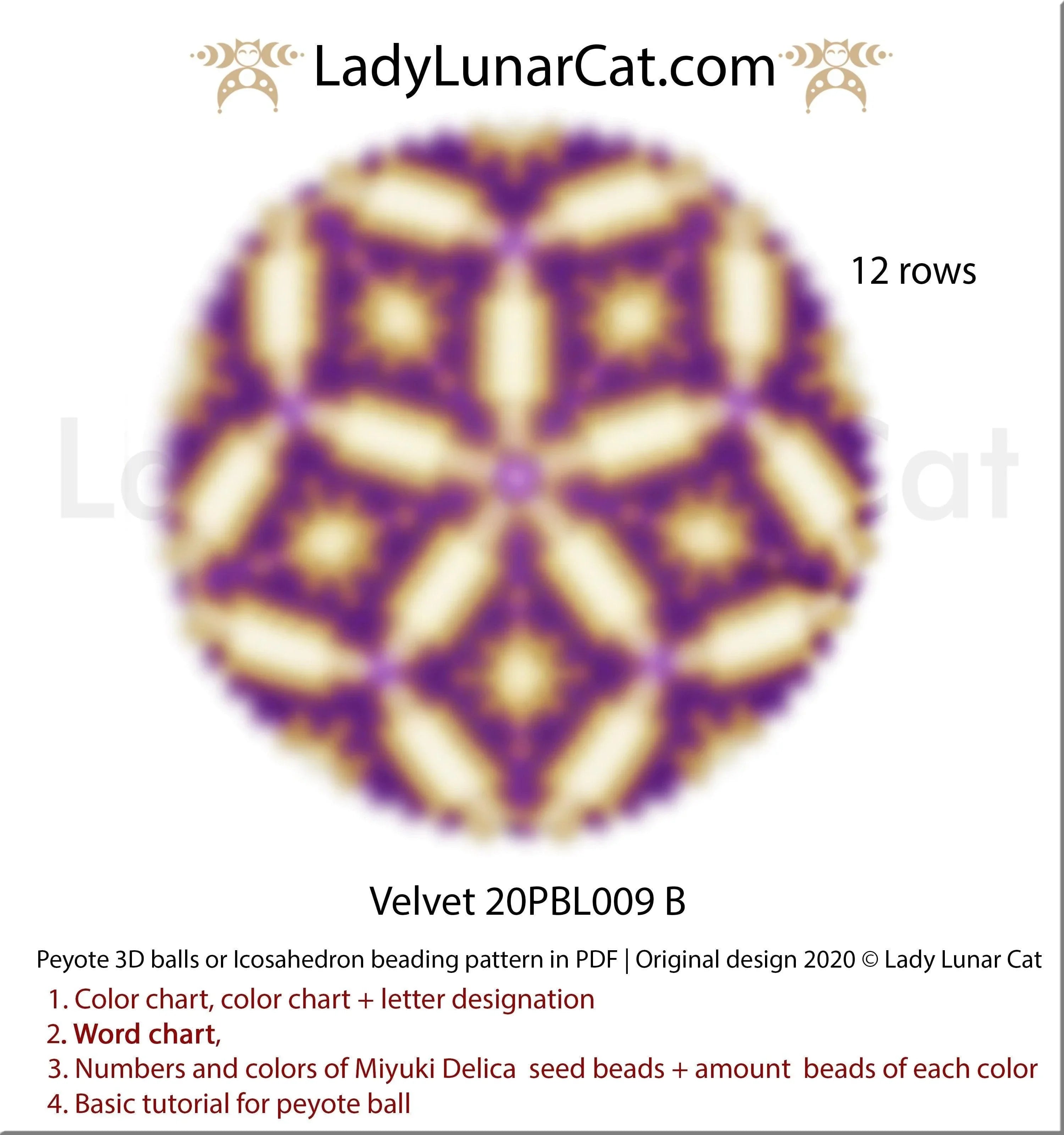 Velvet peyote icosahedron colorway 6 - deep velvet tones 3D ball pattern LadyLunarCat