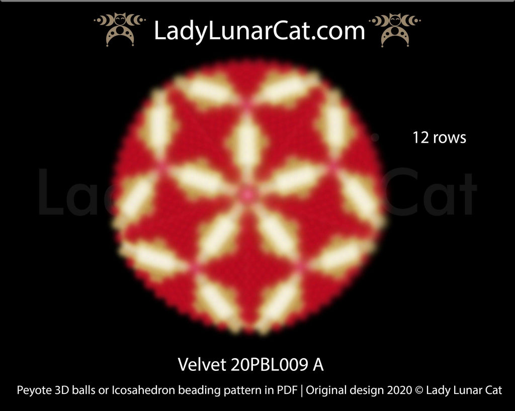 Peyote 3d ball pattern for beading | Beaded Icosahedron Velvet 20PBL009  12 rows LadyLunarCat