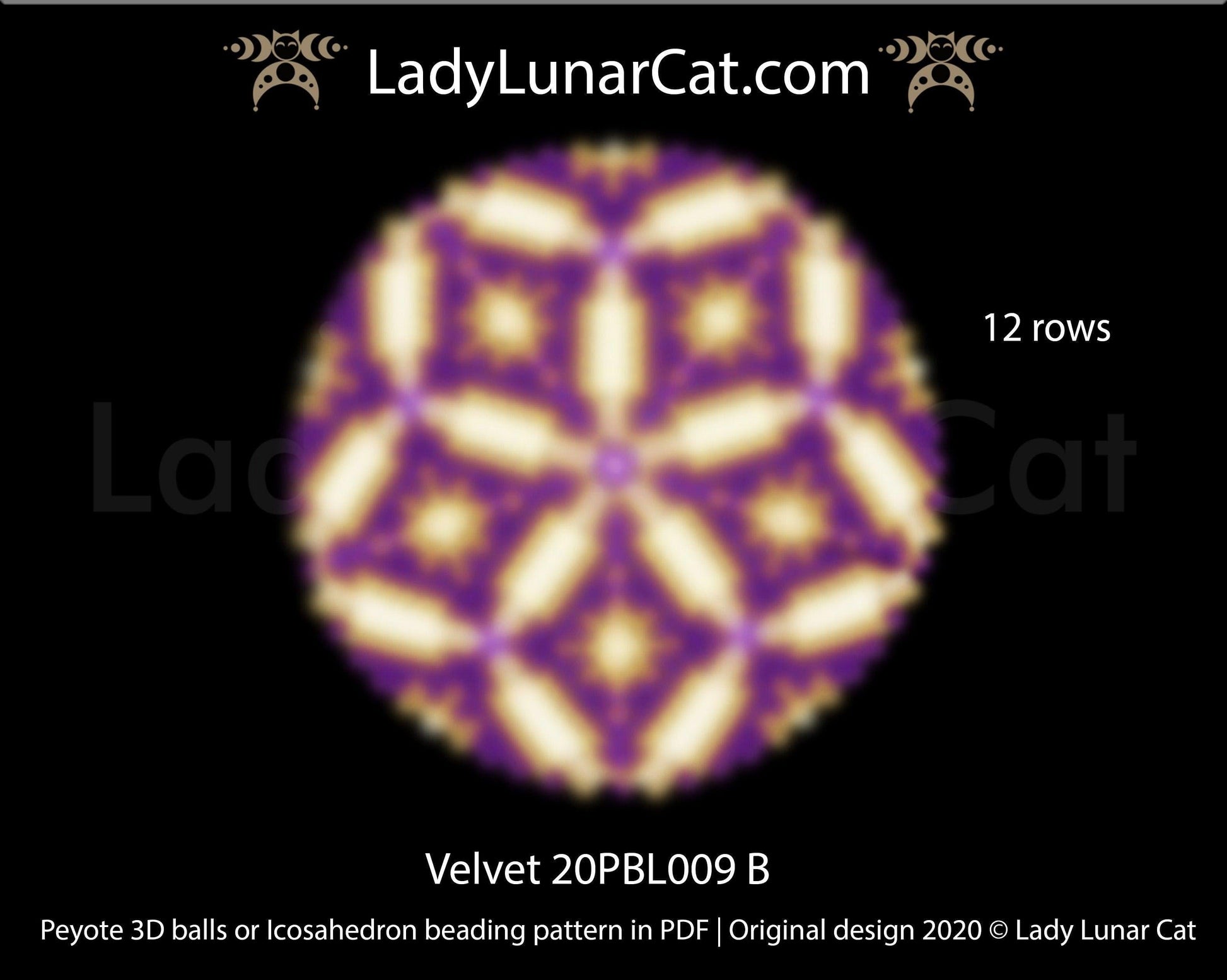 Peyote 3d ball pattern for beading | Beaded Icosahedron Velvet 20PBL009  12 rows LadyLunarCat