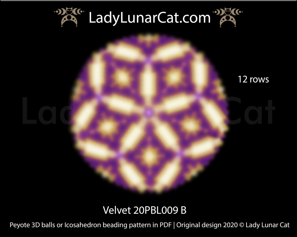 Peyote 3d ball pattern for beading | Beaded Icosahedron Velvet 20PBL009  12 rows LadyLunarCat