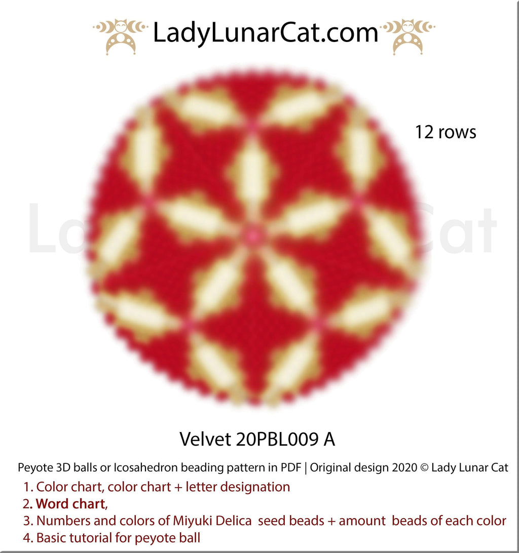 Peyote 3d ball pattern for beading | Beaded Icosahedron Velvet 20PBL009  12 rows LadyLunarCat