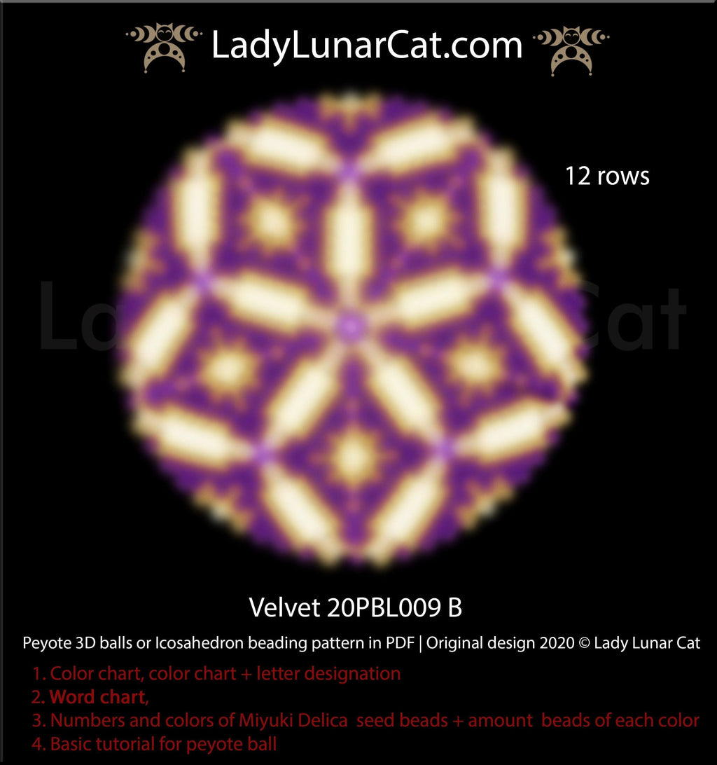Peyote 3d ball pattern for beading | Beaded Icosahedron Velvet 20PBL009  12 rows LadyLunarCat