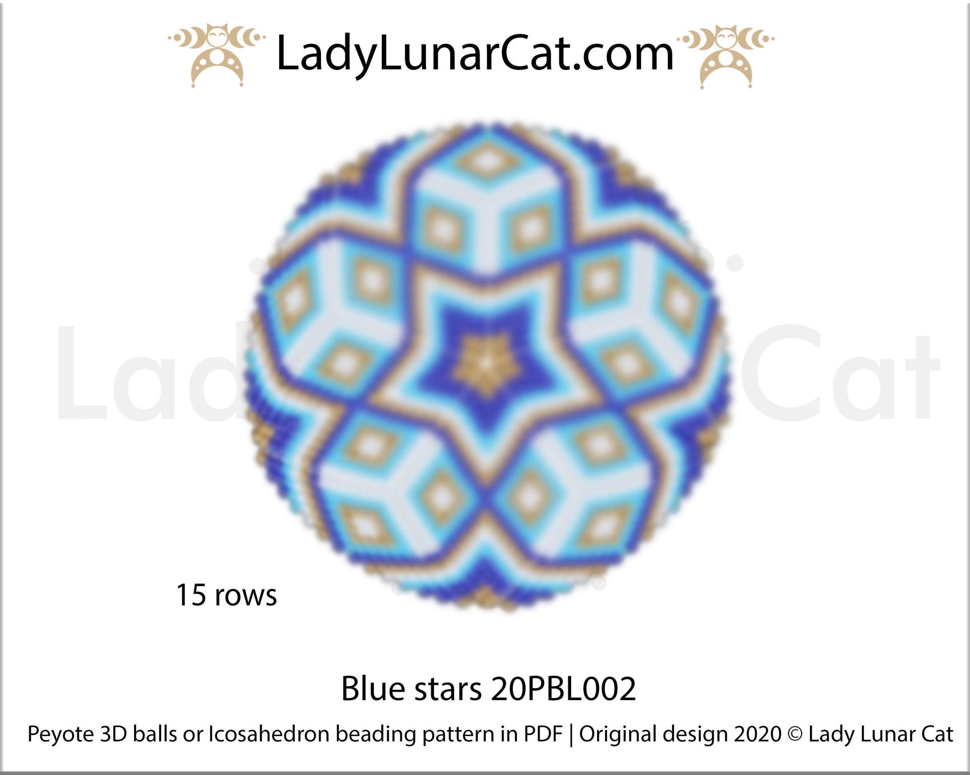 Peyote 3d ball pattern for beadweaving | Beaded Icosahedron Blue stars 20PBL002 15 rows LadyLunarCat
