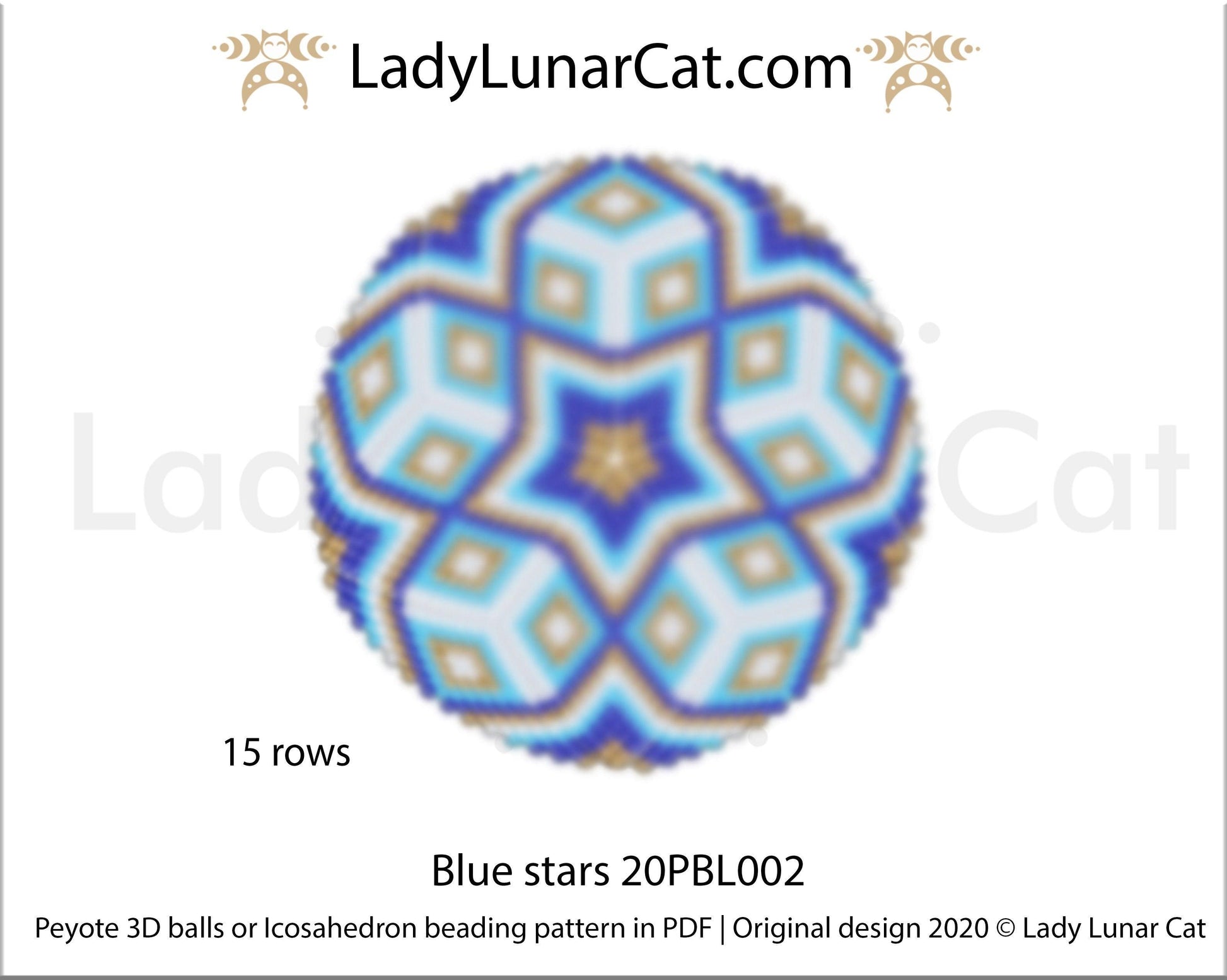 Peyote 3d ball pattern for beadweaving | Beaded Icosahedron Blue stars 20PBL002 15 rows LadyLunarCat