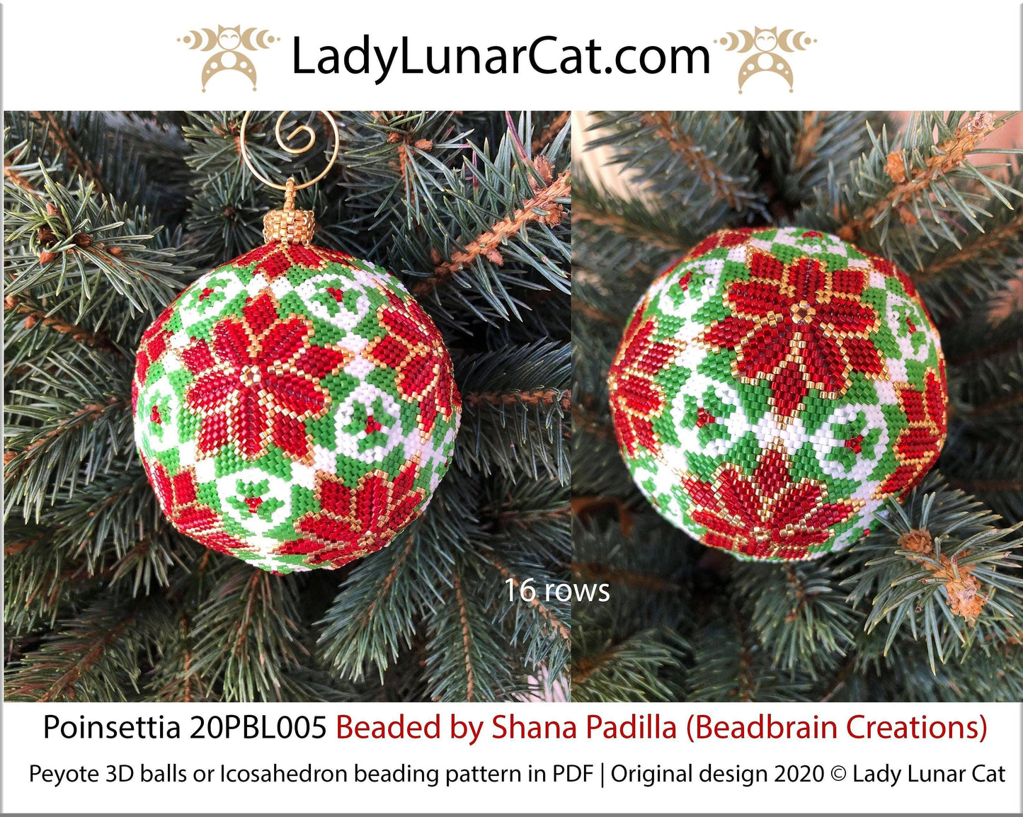 Copy of Peyote 3d ball pattern for beadweaving | Beaded Icosahedron Poinsettia 20PBL005 16 rows LadyLunarCat