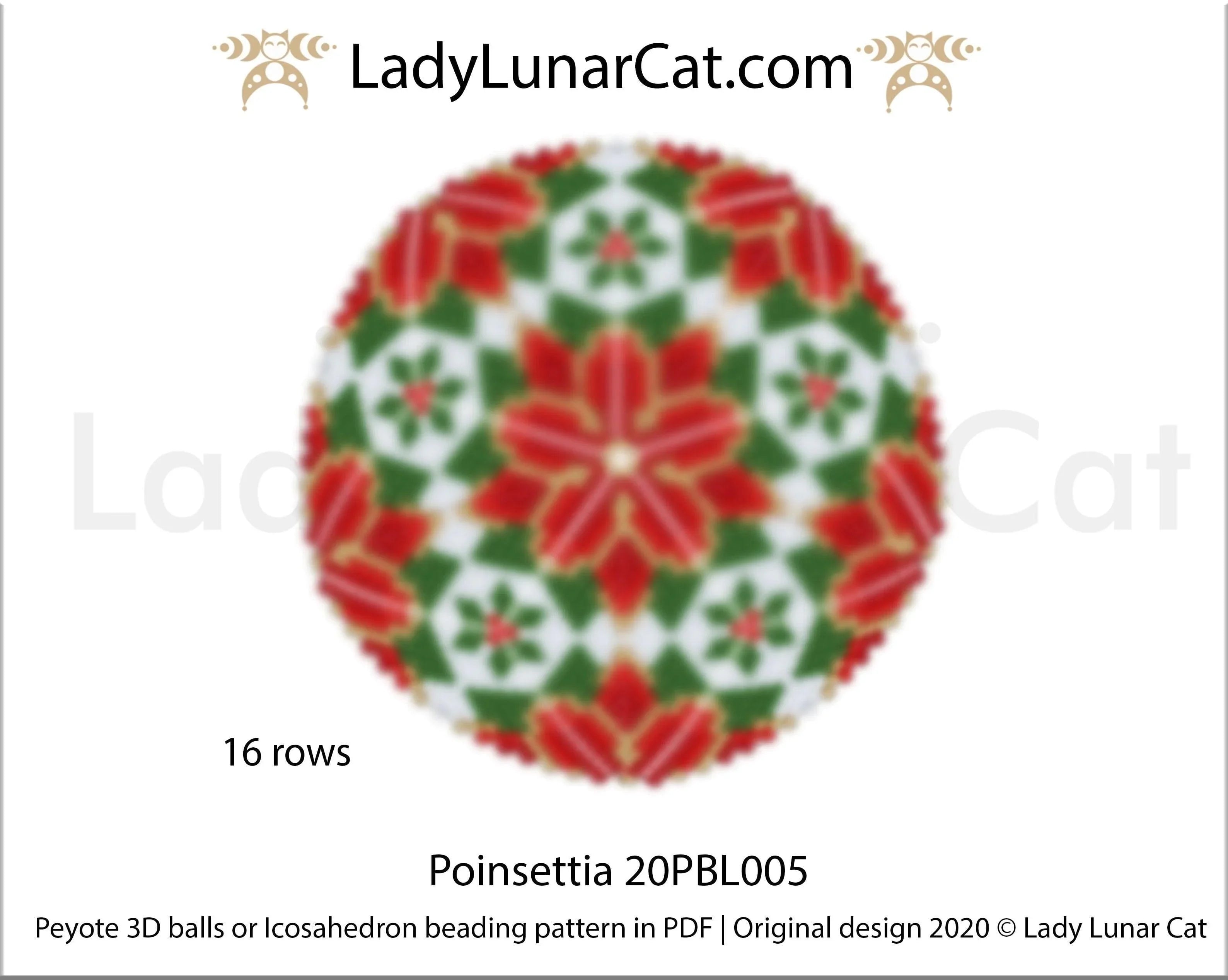 Copy of Peyote 3d ball pattern for beadweaving | Beaded Icosahedron Poinsettia 20PBL005 16 rows LadyLunarCat