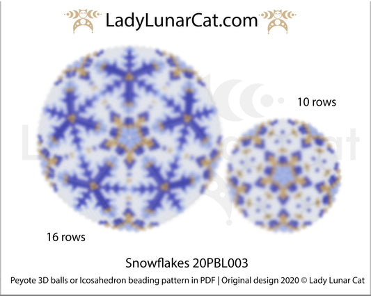 Peyote 3d ball pattern for beadweaving | Beaded Icosahedron Snowflakes 20PBL003 16 rows and 10 rows LadyLunarCat