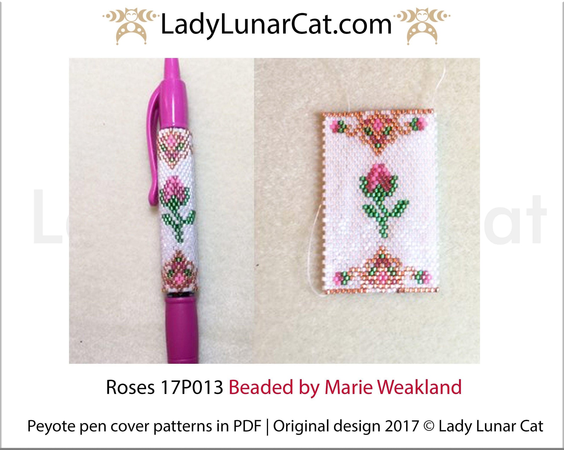 Peyote Roses Pen cover beading pattern 17P013 LadyLunarCat