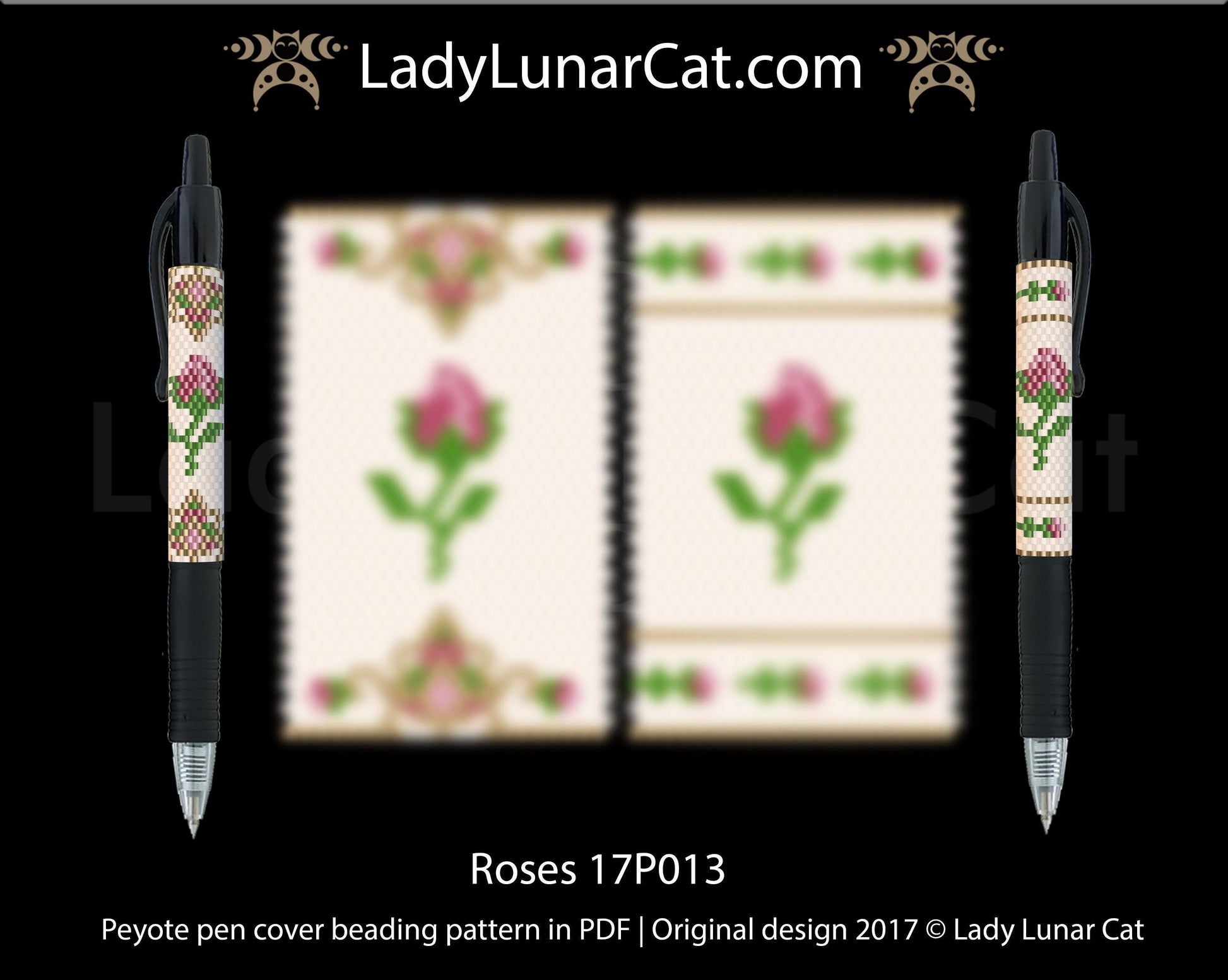 Peyote Roses Pen cover beading pattern 17P013 LadyLunarCat