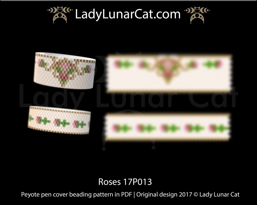 Peyote Roses Pen cover beading pattern 17P013 LadyLunarCat