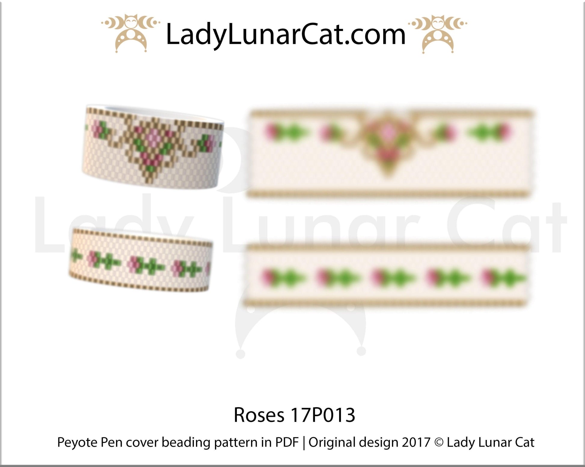 Peyote Roses Pen cover beading pattern 17P013 LadyLunarCat