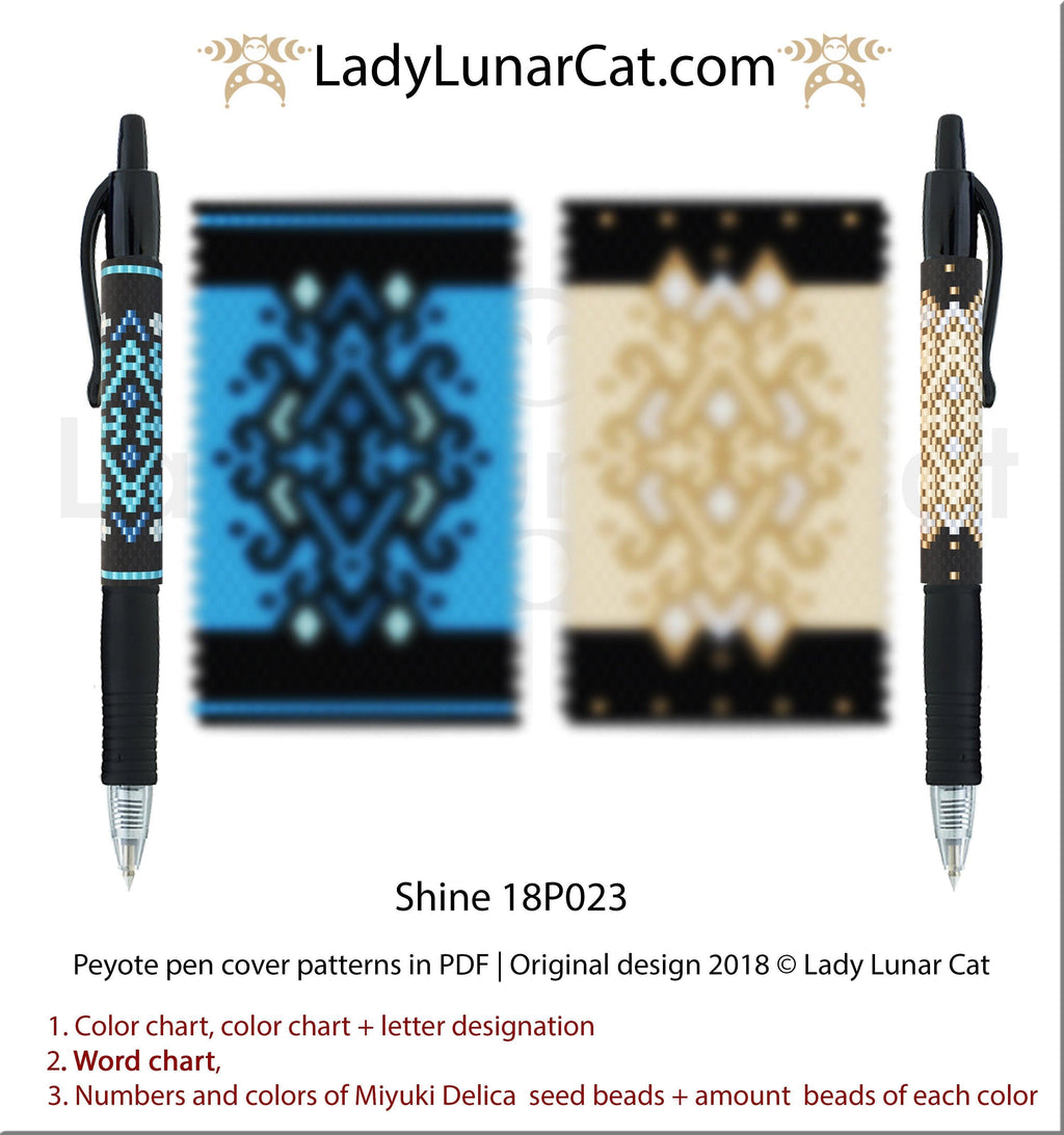 Peyote Shine Pen cover beading pattern Celestial 18P023 LadyLunarCat