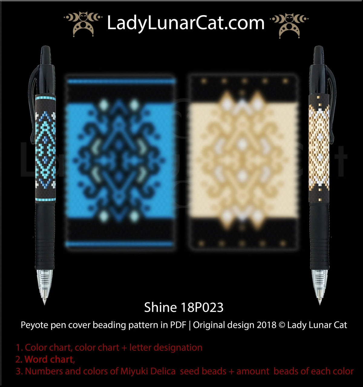 Shine pen cover rings beaded — celestial geometric night sky 2 variations peyote LadyLunarCat