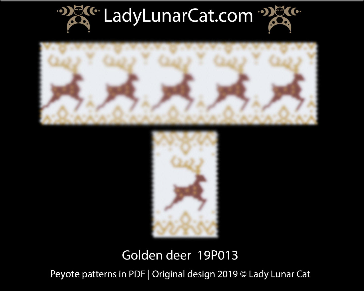 Peyote bracelet pattern for beading - Golden deer 19P013 | Winter pen cover pattern LadyLunarCat