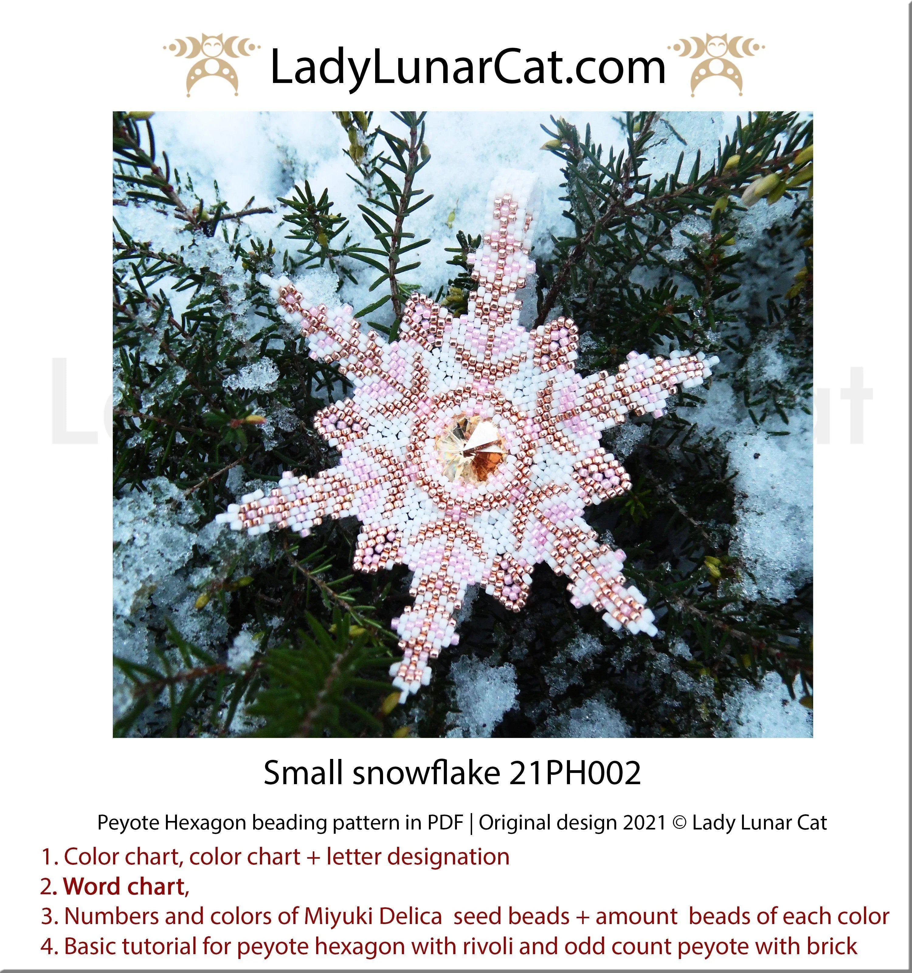 Small snowflake peyote hexagon by Lady Lunar Cat — Christmas rivoli pendant beading PDF 21PH002