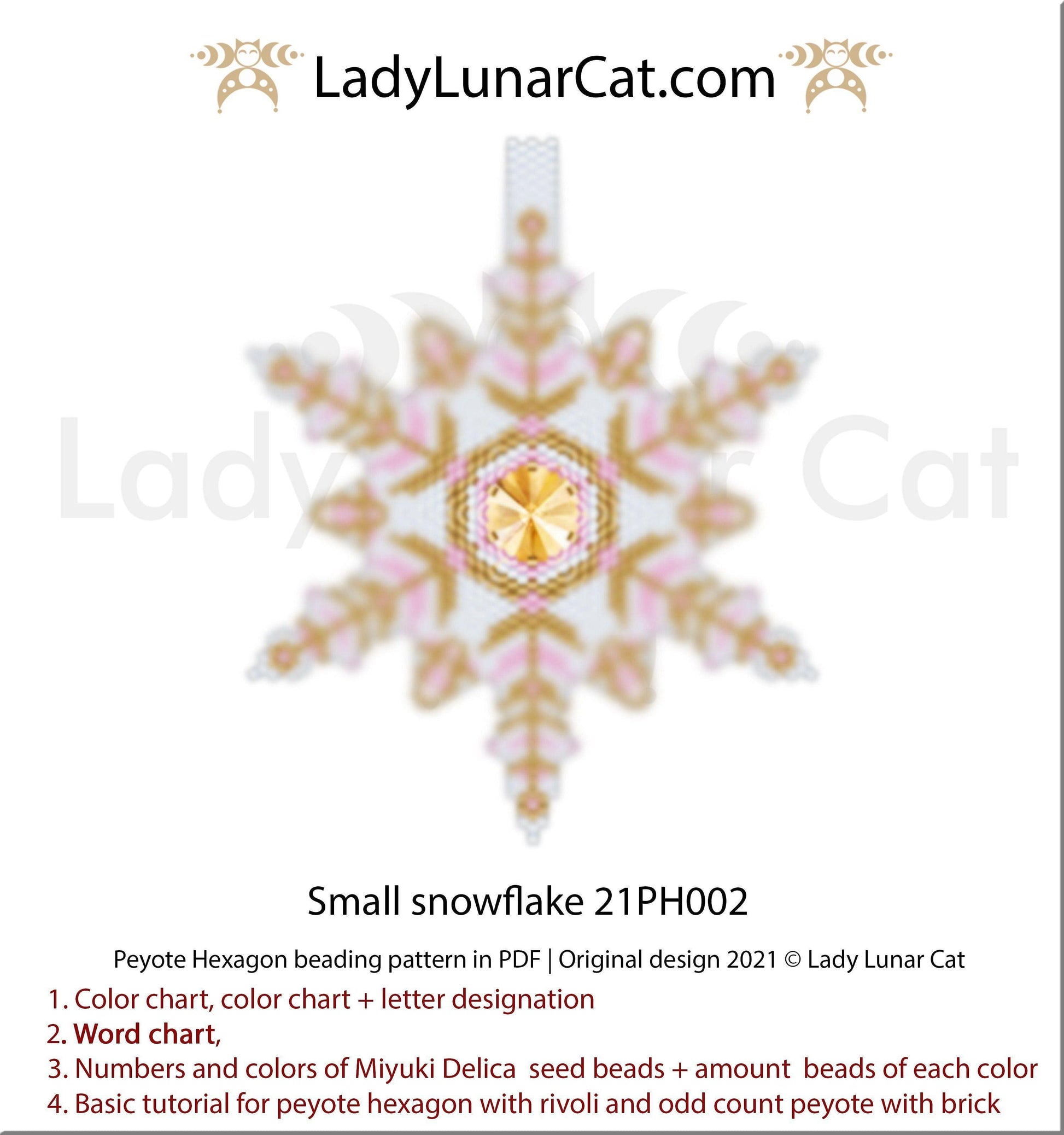 Peyote hexagon pattern for beading | Beaded hexagon Small snowflake 21PH002 LadyLunarCat