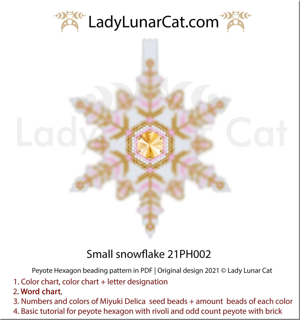 Peyote hexagon pattern for beading | Beaded hexagon Small snowflake 21PH002 LadyLunarCat