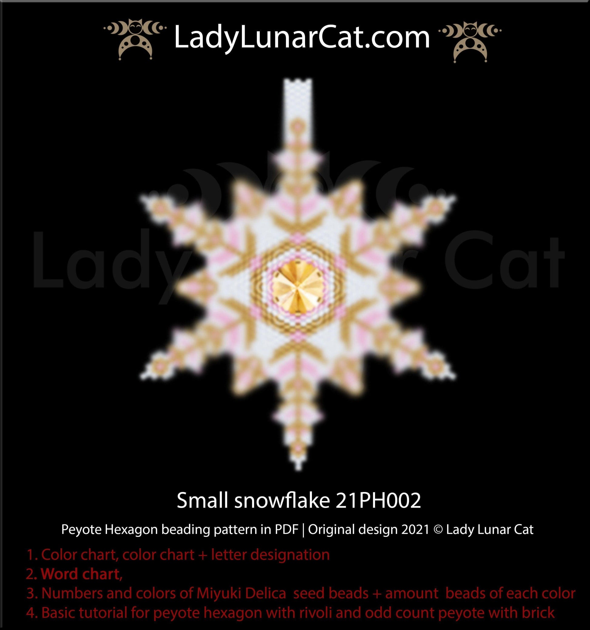 Peyote hexagon pattern for beading | Beaded hexagon Small snowflake 21PH002 LadyLunarCat