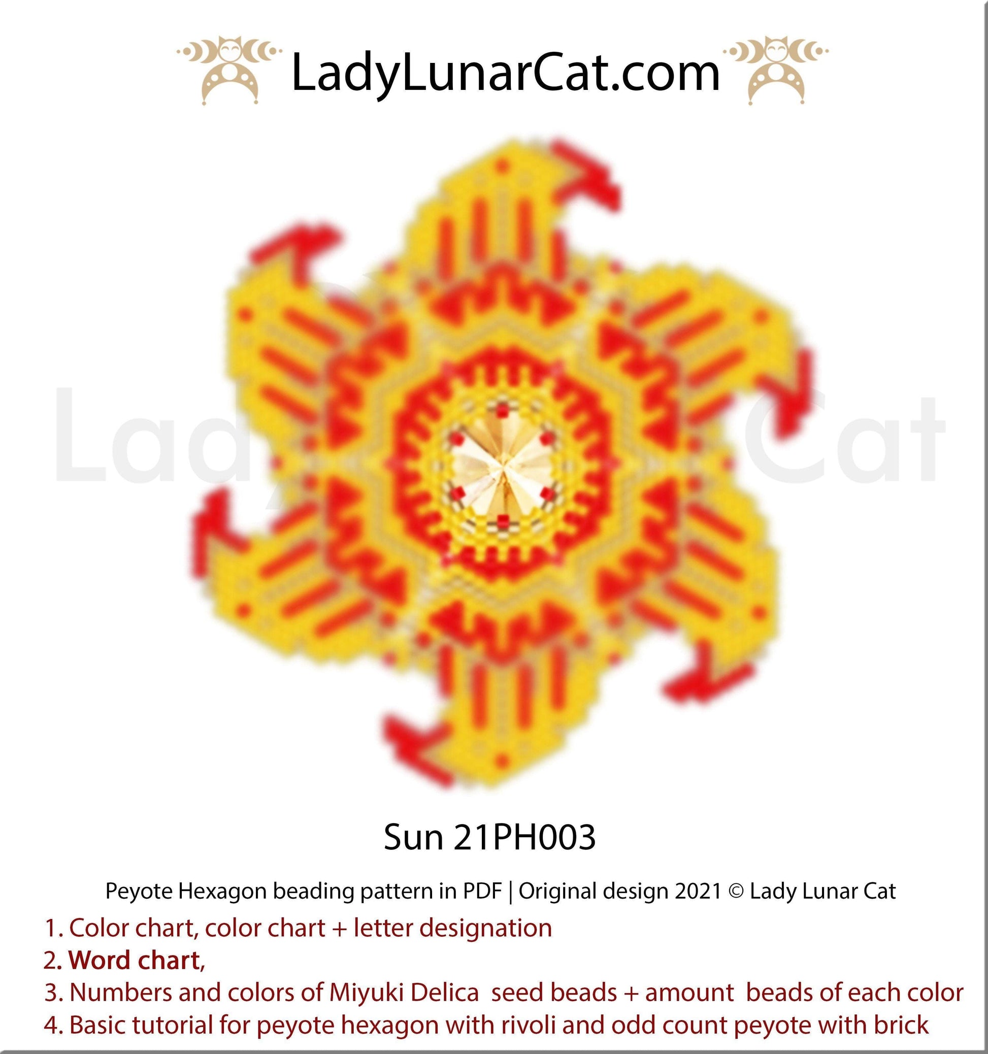 Peyote hexagon pattern for beading | Beaded hexagon Sun 21PH003 LadyLunarCat