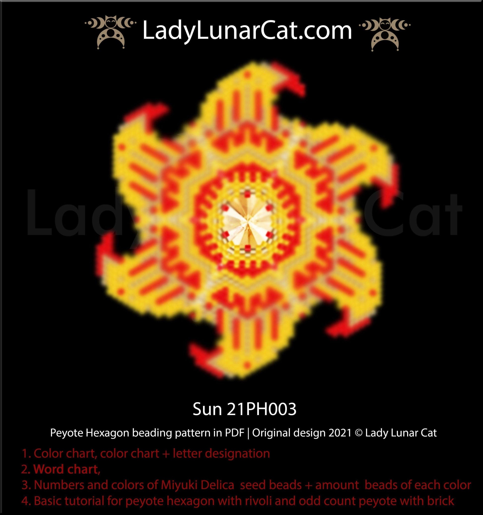 Peyote hexagon pattern for beading | Beaded hexagon Sun 21PH003 LadyLunarCat