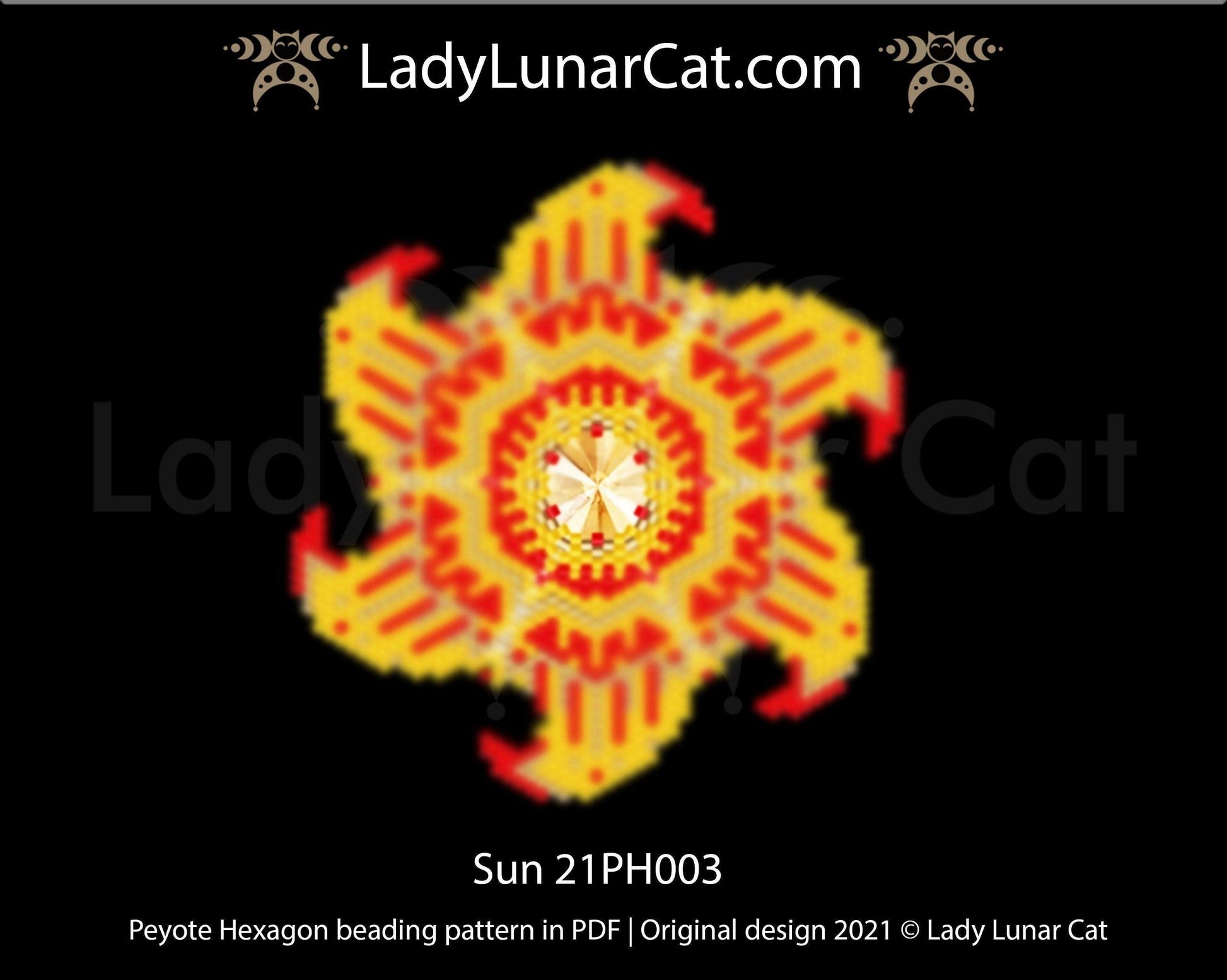Peyote hexagon pattern for beading | Beaded hexagon Sun 21PH003 LadyLunarCat