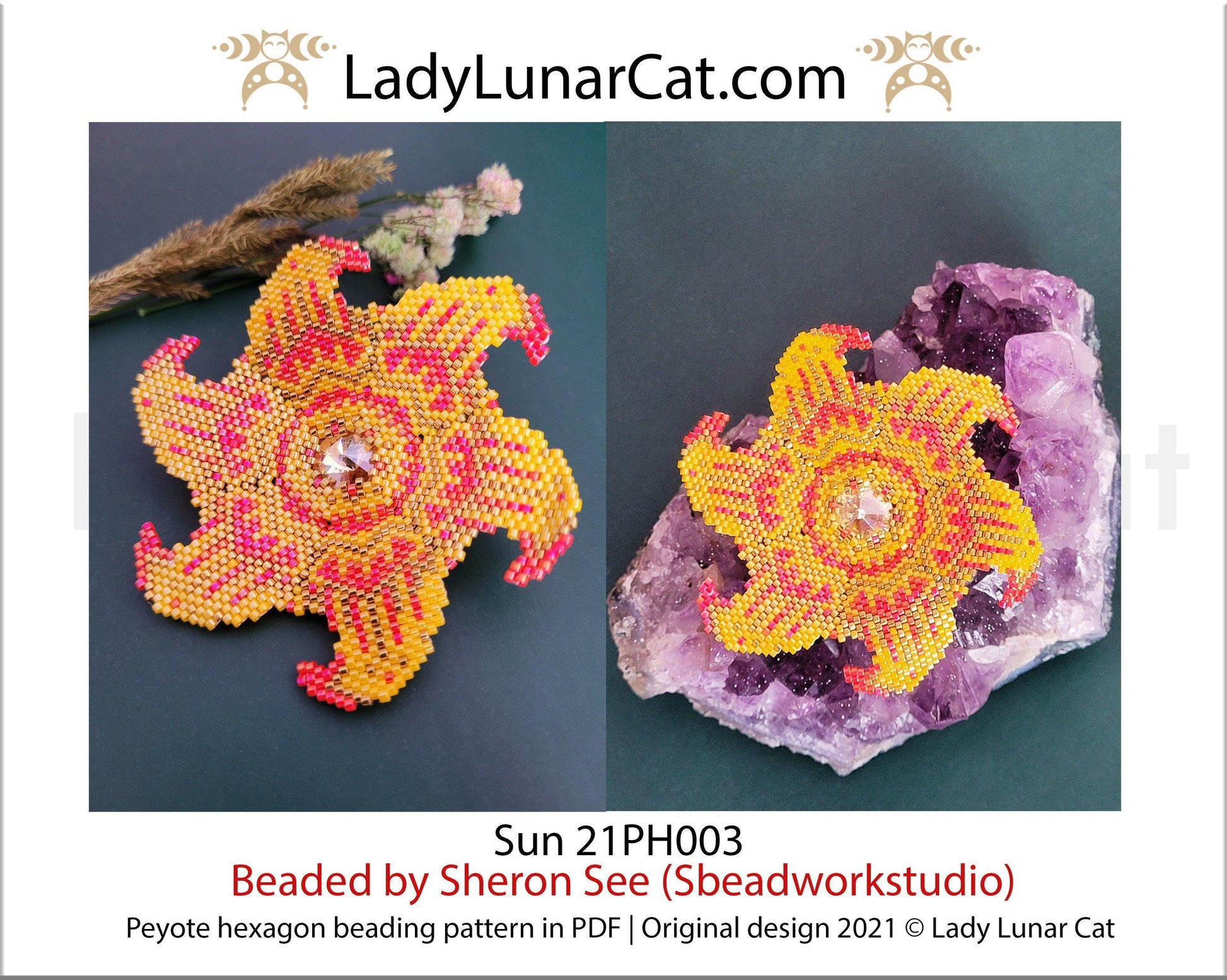 Peyote hexagon pattern for beading | Beaded hexagon Sun 21PH003 LadyLunarCat