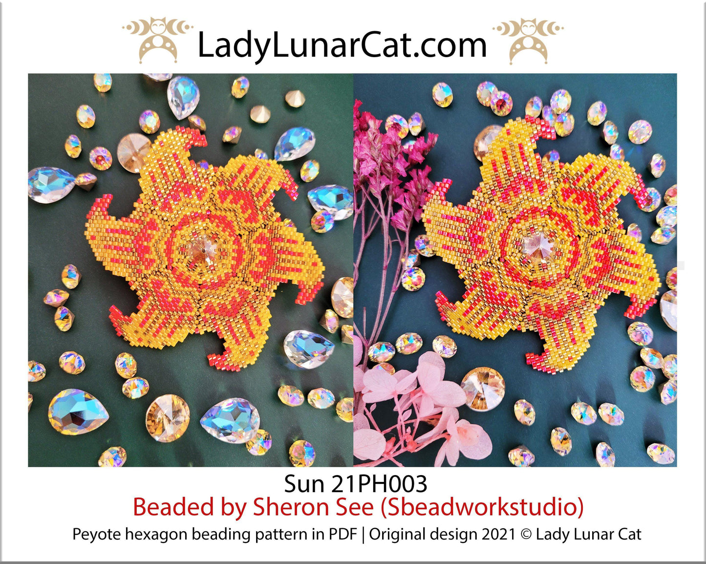 Peyote hexagon pattern for beading | Beaded hexagon Sun 21PH003 LadyLunarCat