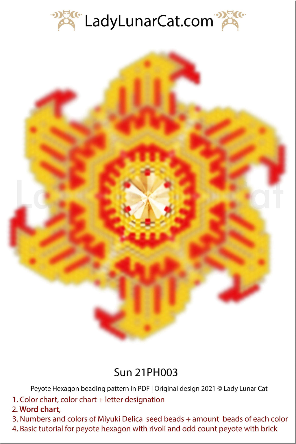 Peyote hexagon pattern for beading | Beaded hexagon Sun 21PH003 LadyLunarCat