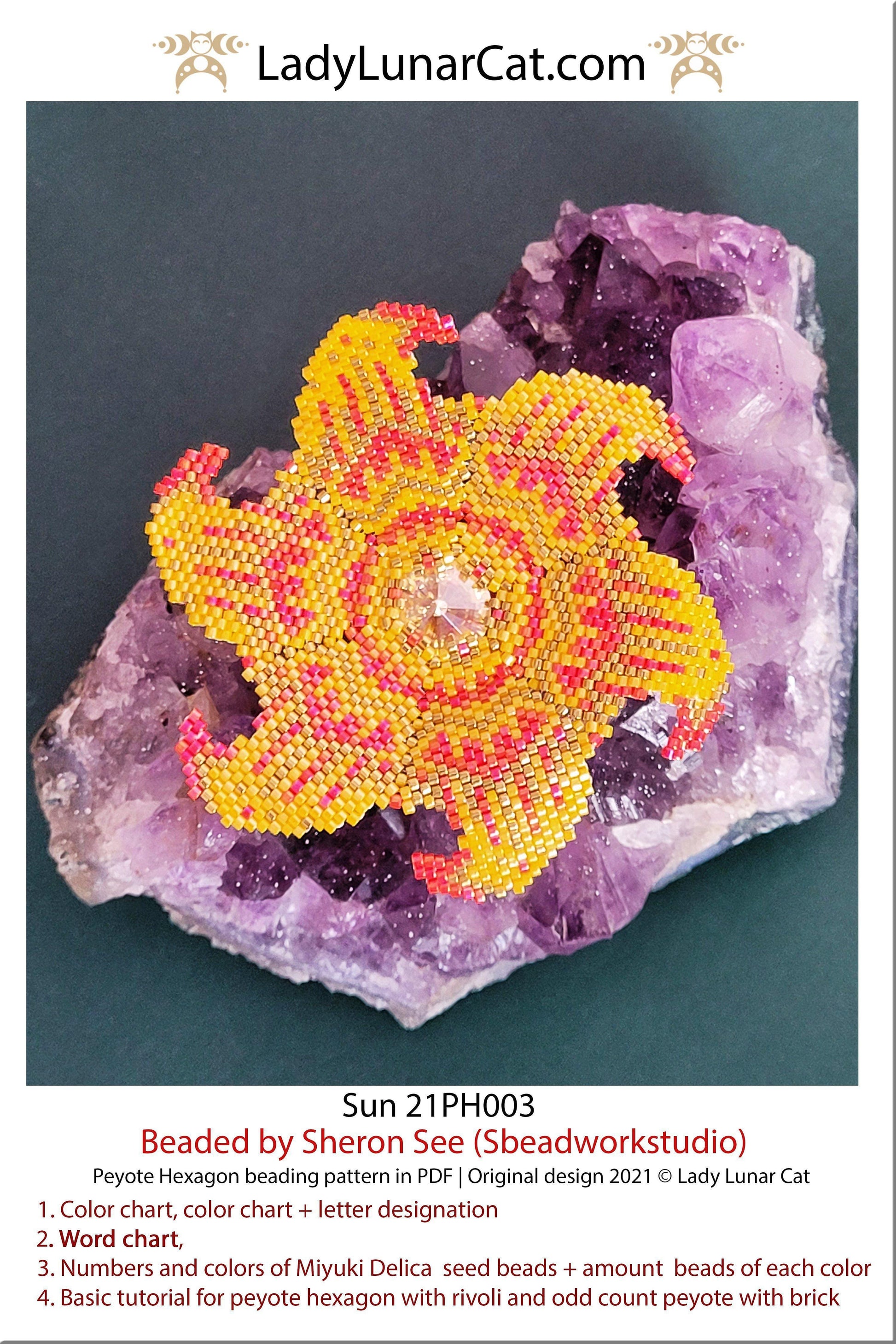 Peyote hexagon pattern for beading | Beaded hexagon Sun 21PH003 LadyLunarCat