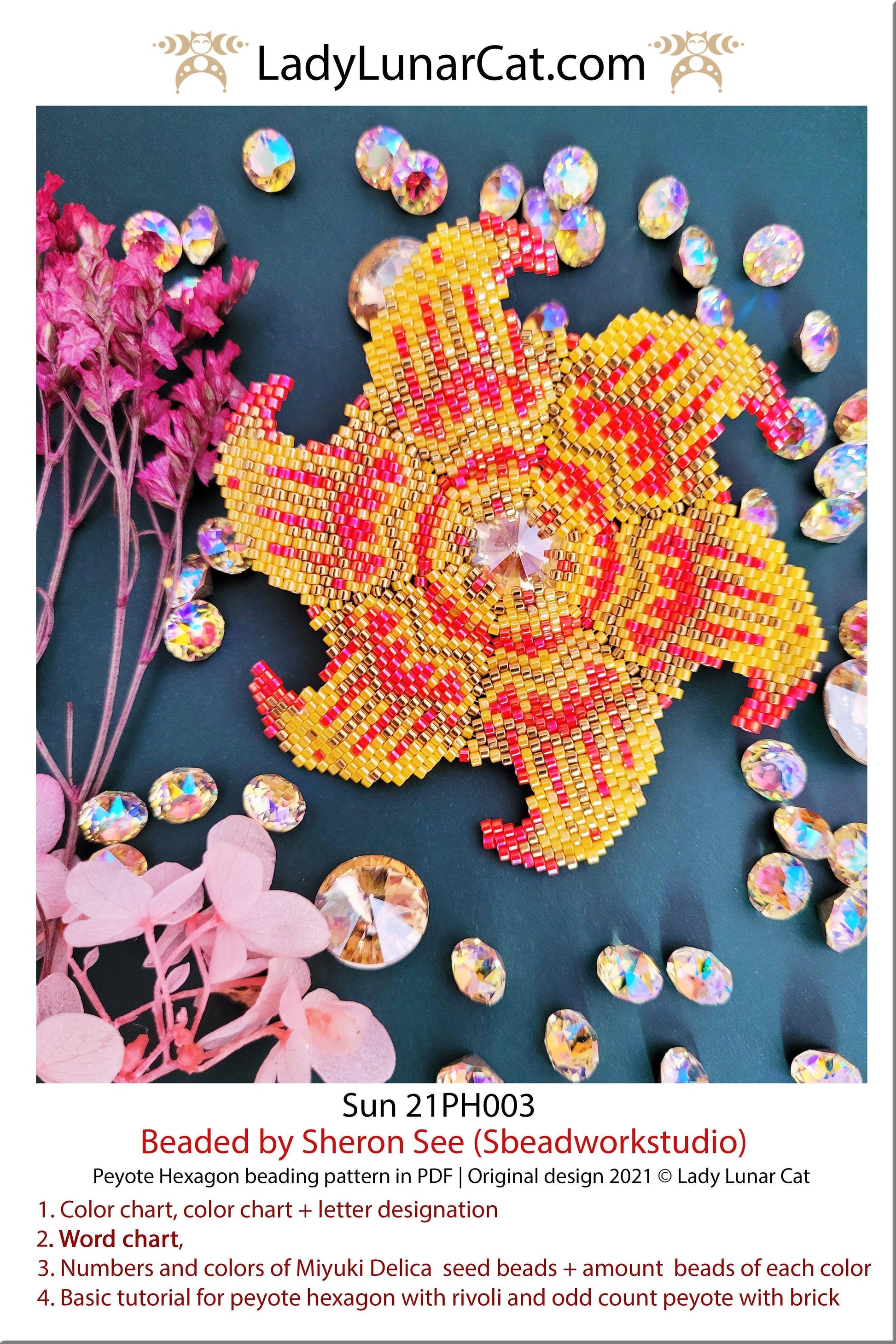 Peyote hexagon pattern for beading | Beaded hexagon Sun 21PH003 LadyLunarCat