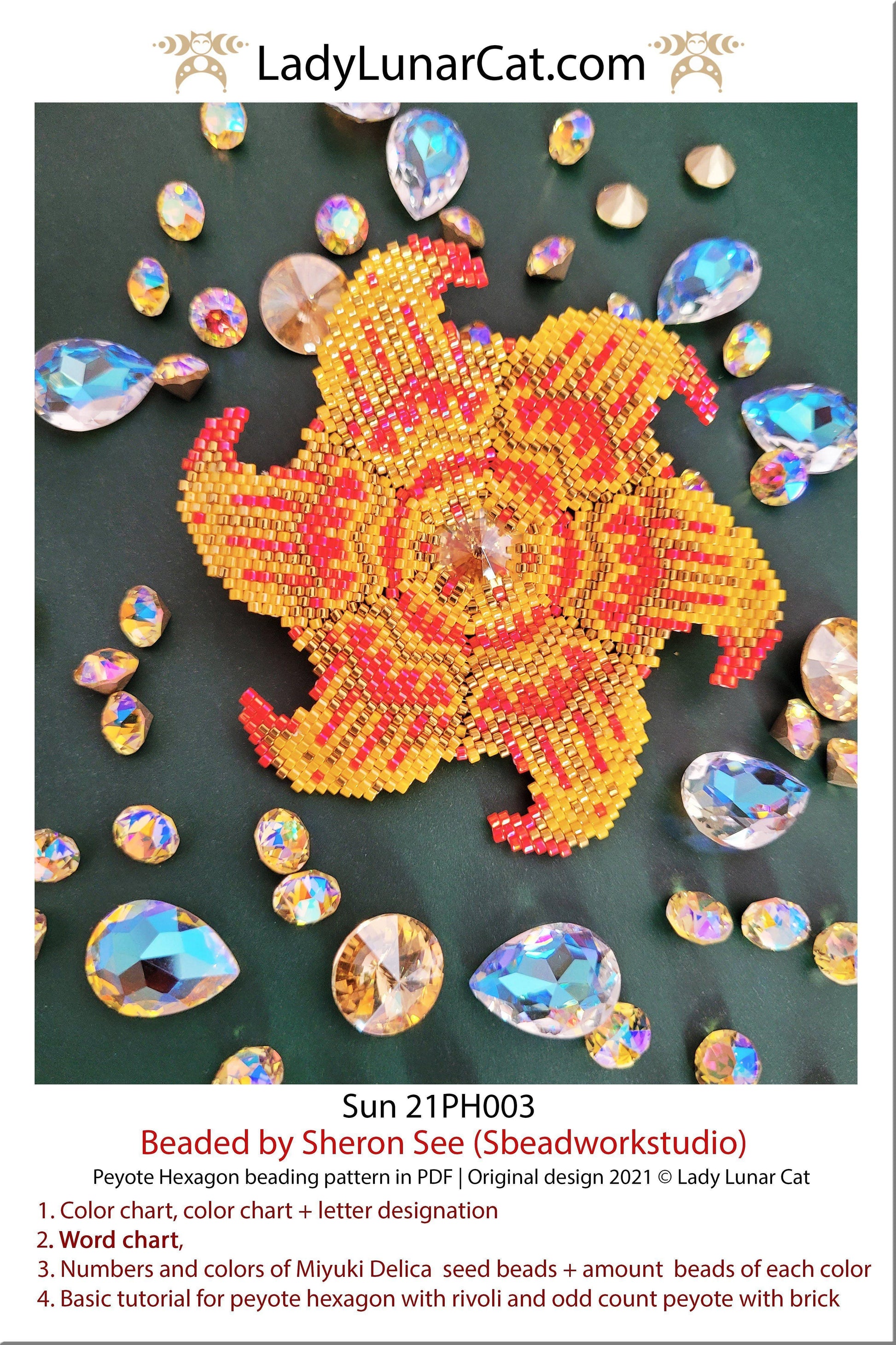 Peyote hexagon pattern for beading | Beaded hexagon Sun 21PH003 LadyLunarCat
