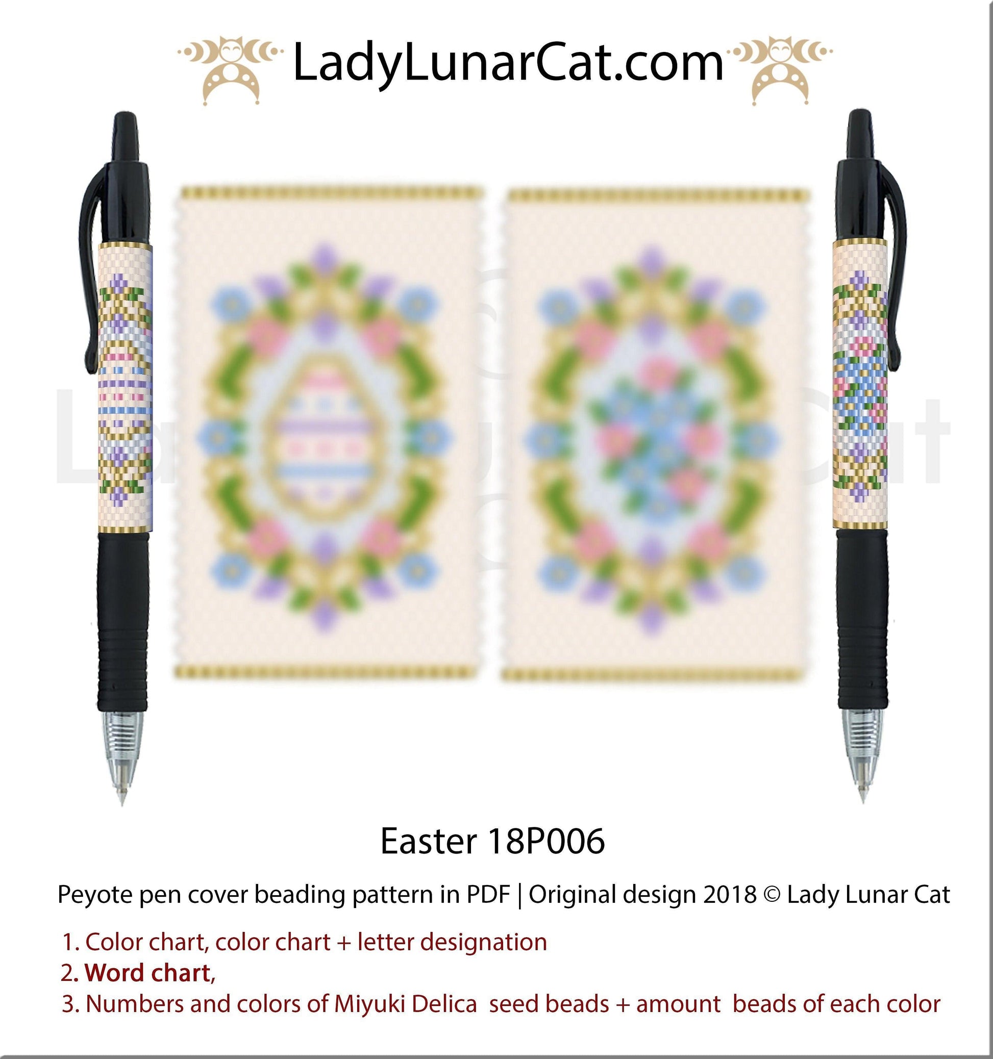 Peyote pen cover pattern for beading | Beaded pen wrap and rings tutorial Easter 18P006 LadyLunarCat