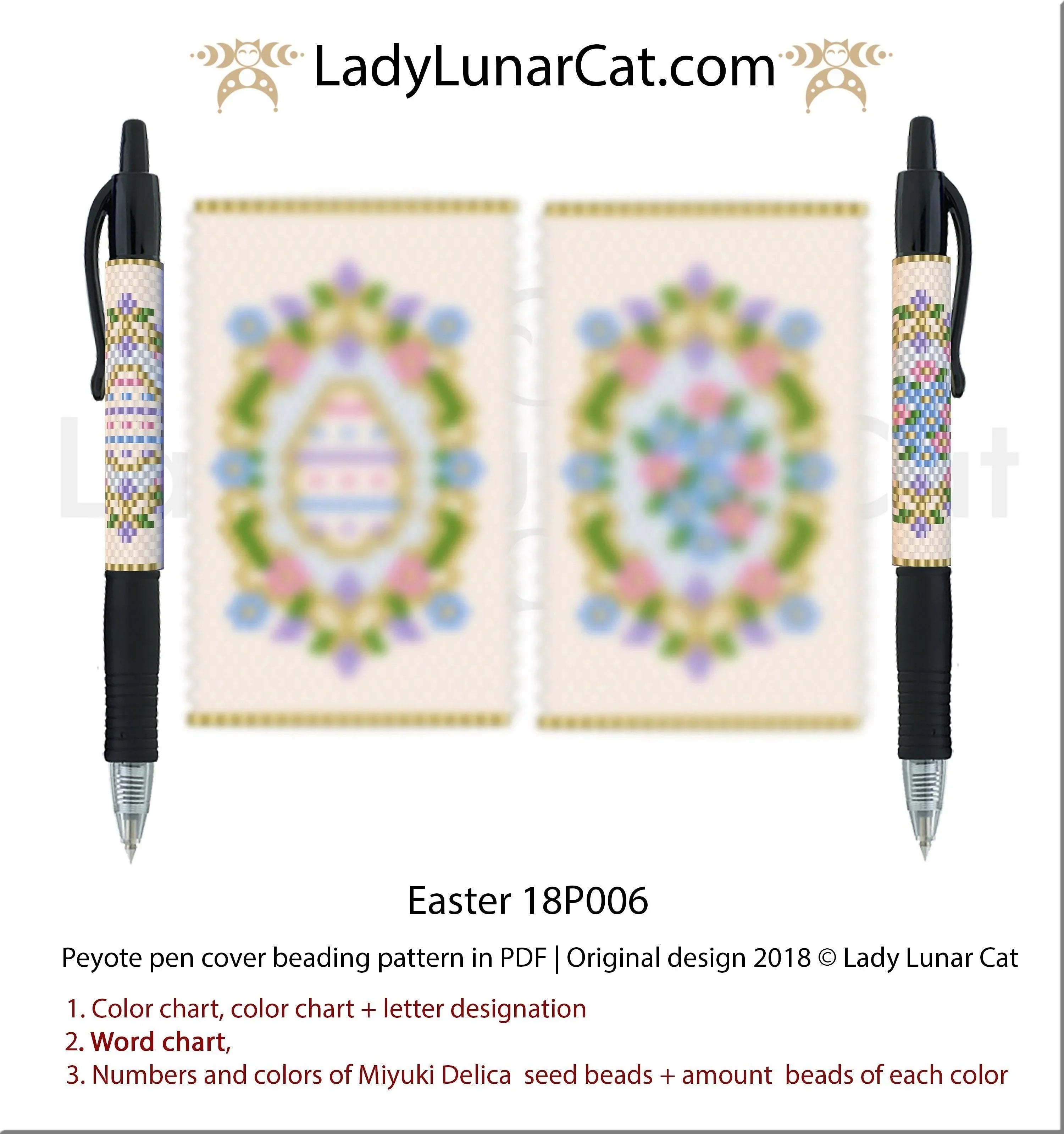 Easter peyote pen cover - 2 variations 7+7 colors vintage spring floral PDF LadyLunarCat