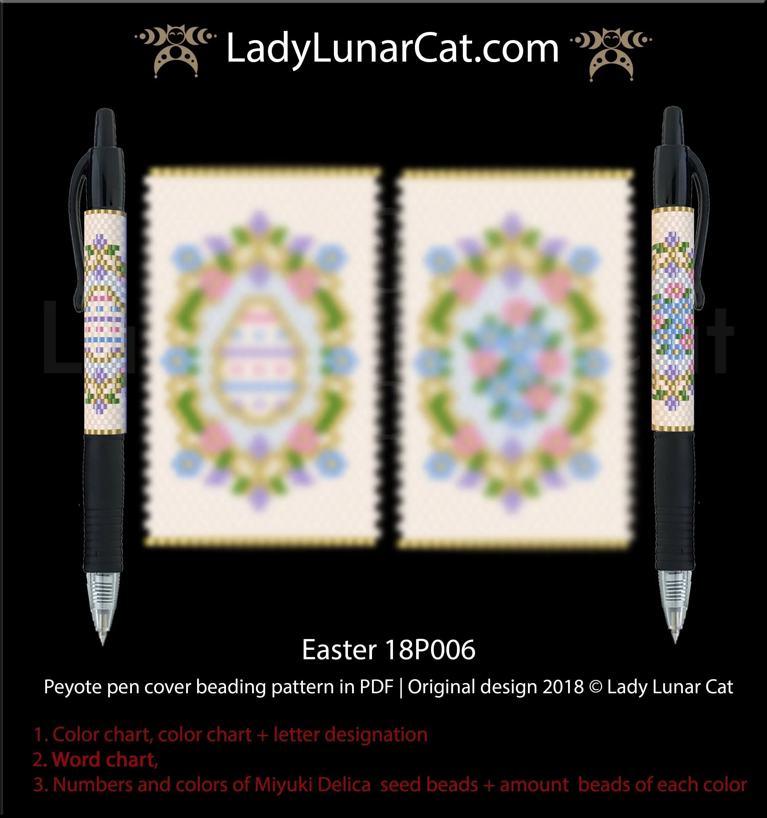 Easter beaded pen wrap variation 1 - vintage spring flowers Miyuki Delica LadyLunarCat