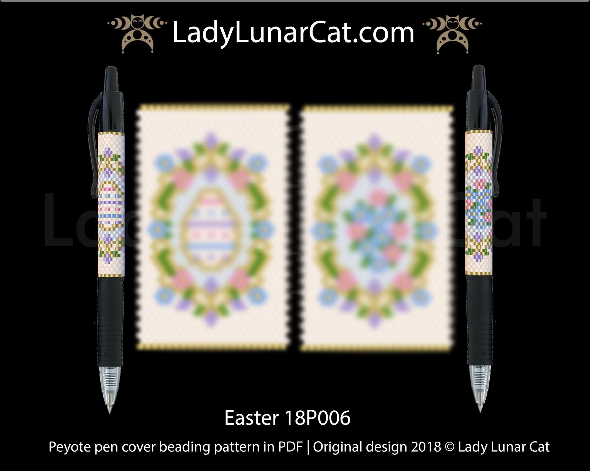 Peyote pen cover pattern for beading | Beaded pen wrap and rings tutorial Easter 18P006 LadyLunarCat