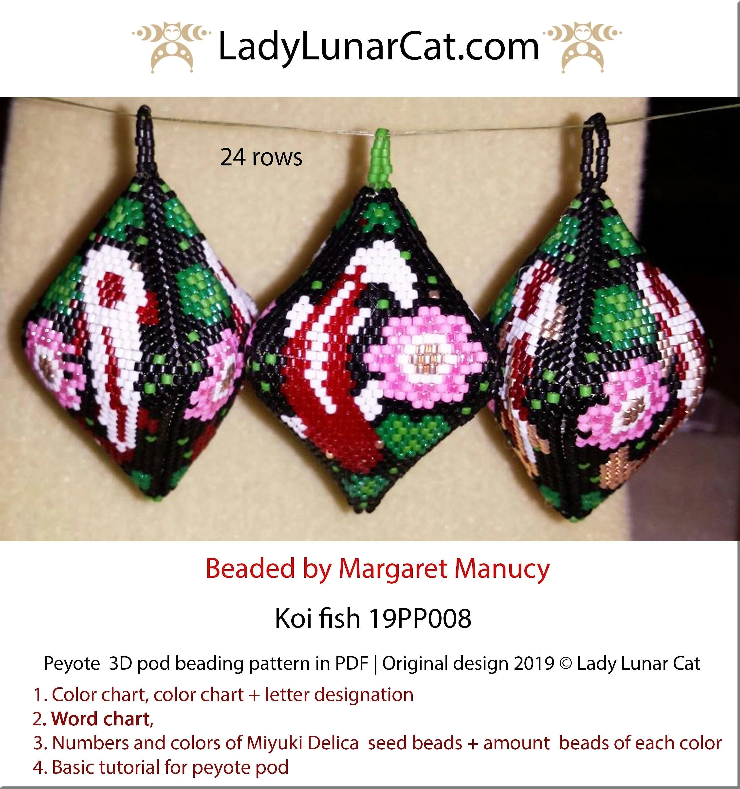 Koi fish peyote pod — 4 versions oriental Japanese garden animal beading LadyLunarCat