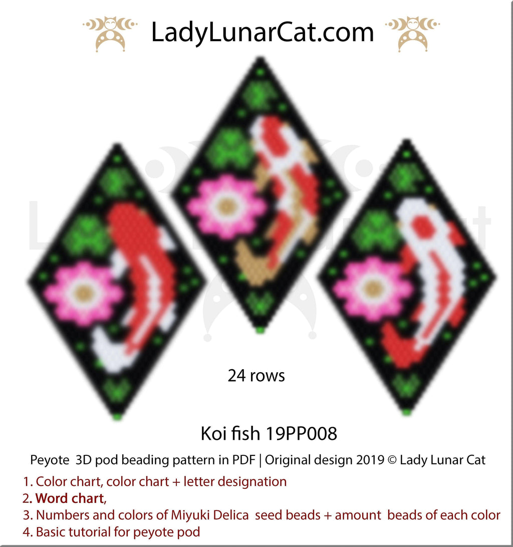 Peyote pod patterns for beading Koi fish 19PP008 LadyLunarCat