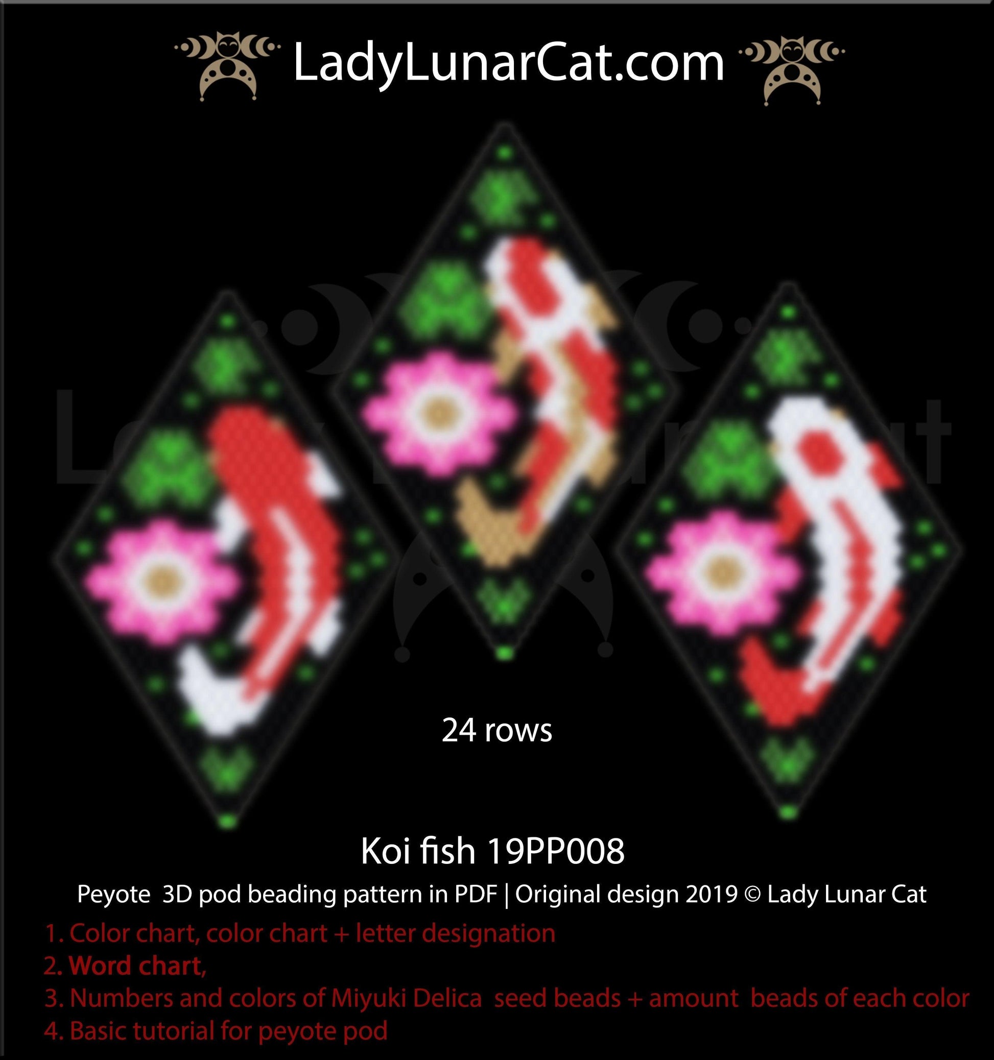 Peyote pod patterns for beading Koi fish 19PP008 LadyLunarCat
