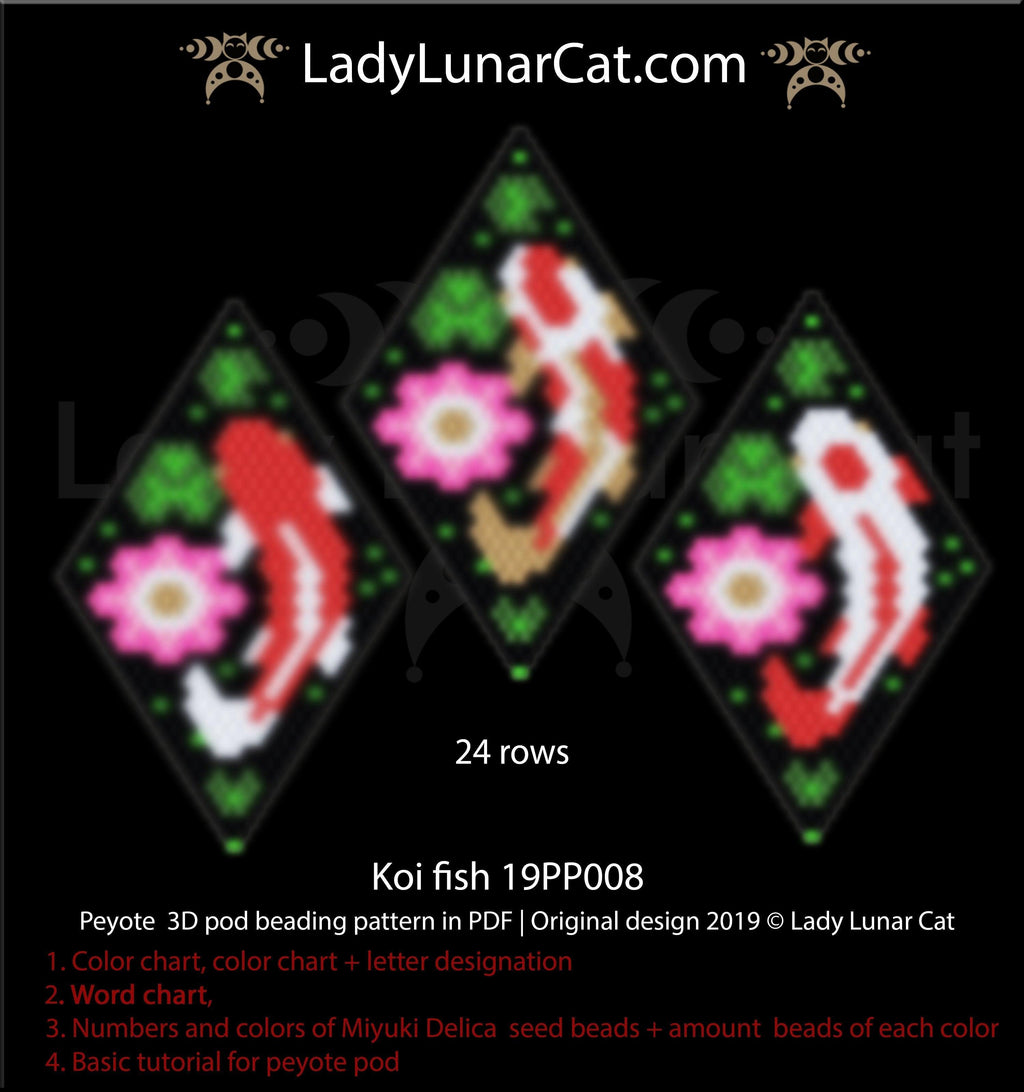 Peyote pod patterns for beading Koi fish 19PP008 LadyLunarCat