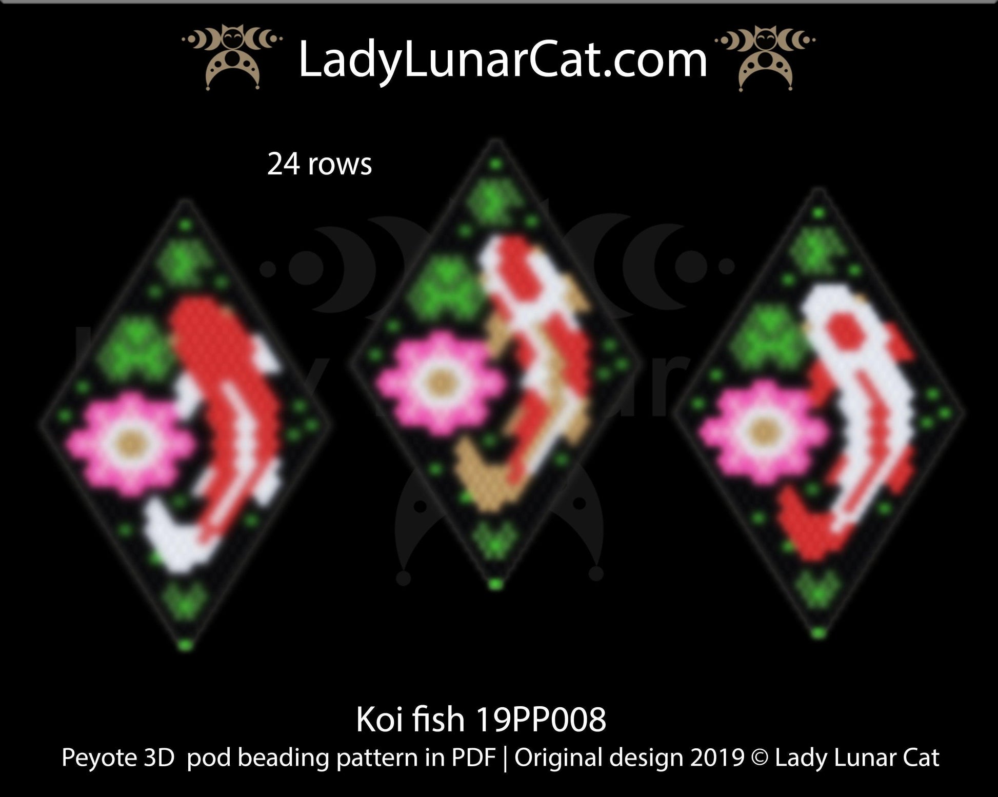 Peyote pod patterns for beading Koi fish 19PP008 LadyLunarCat