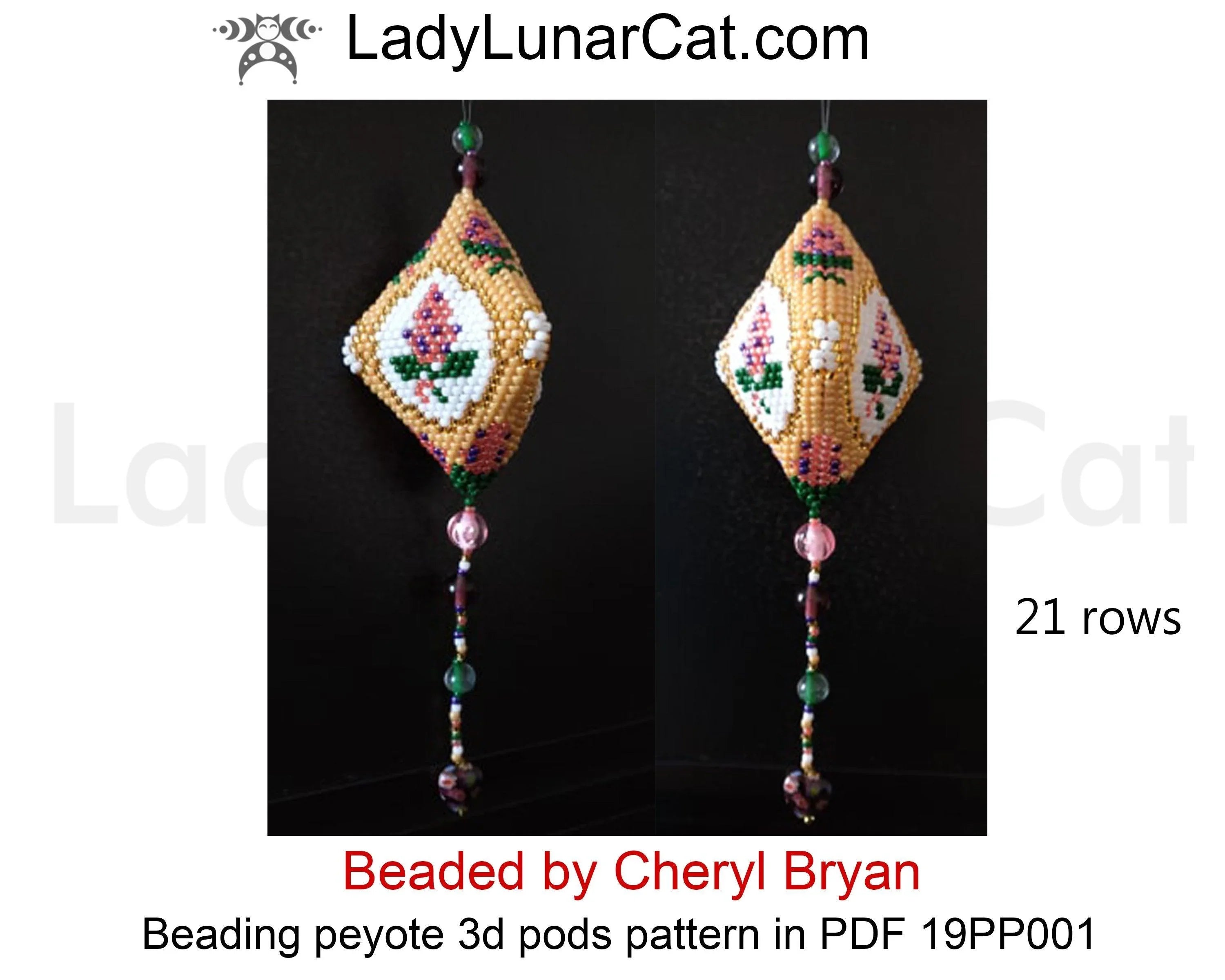 Vintage Lilac peyote pod pattern PDF by Lady Lunar Cat — 3D beaded pod 19PP001