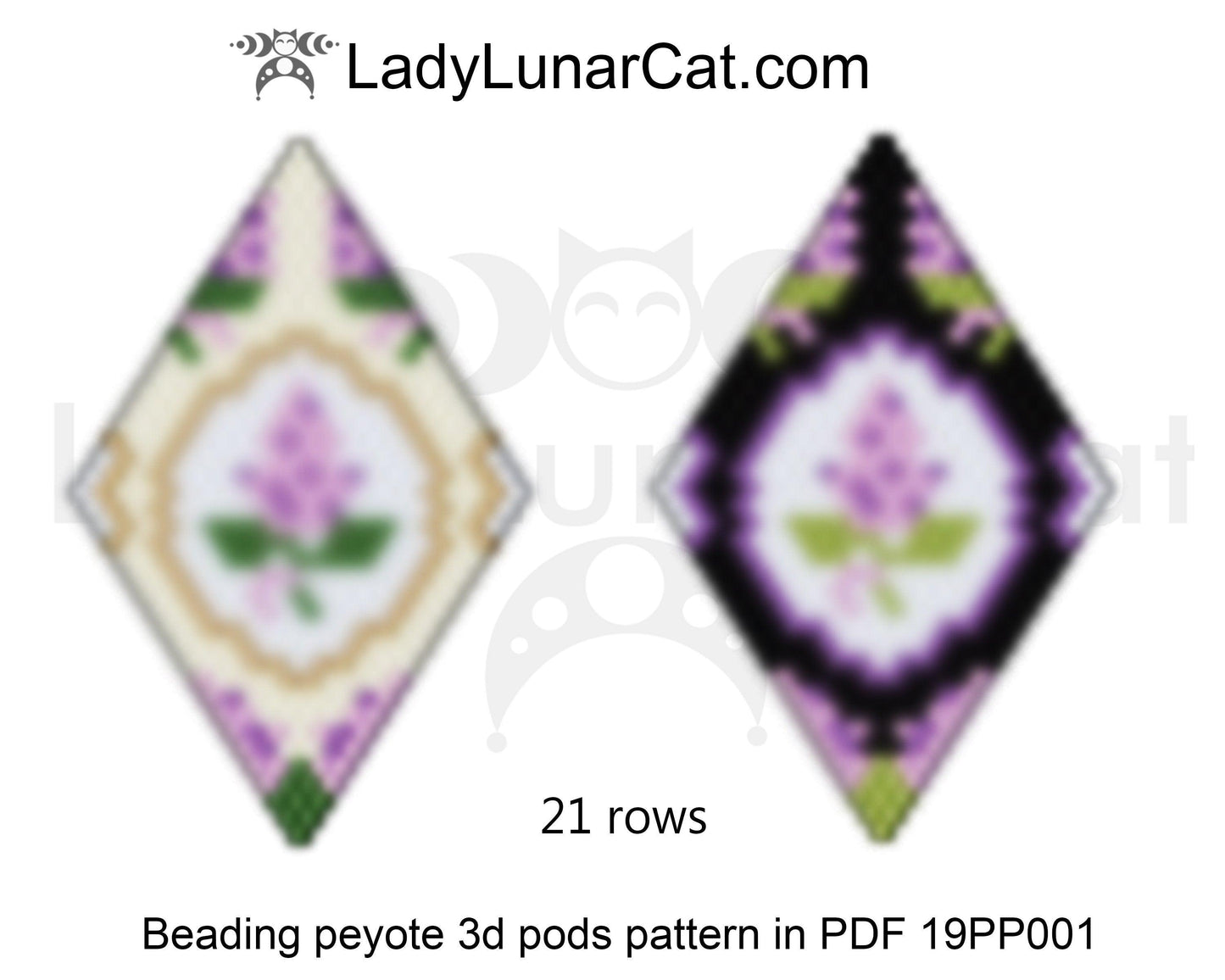 Peyote pod patterns for beading Vintage Lilac flowers 19PP001 LadyLunarCat