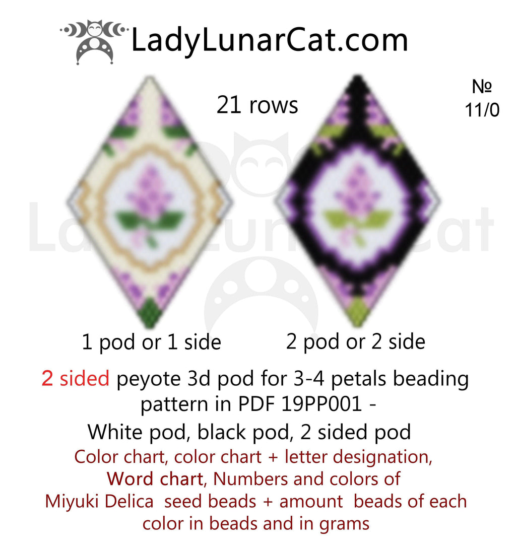 Peyote pod patterns for beading Vintage Lilac flowers 19PP001 LadyLunarCat