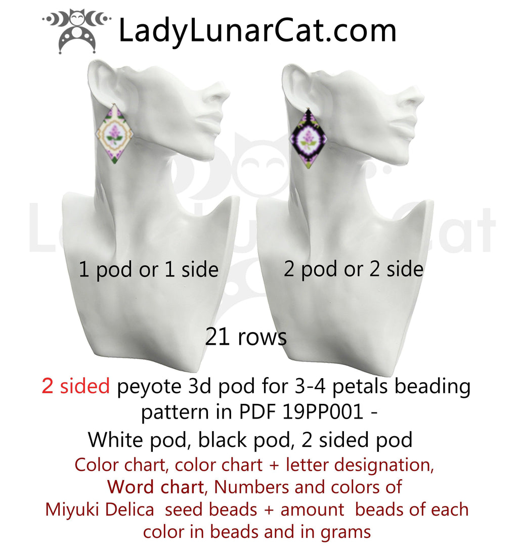 Peyote pod patterns for beading Vintage Lilac flowers 19PP001 LadyLunarCat