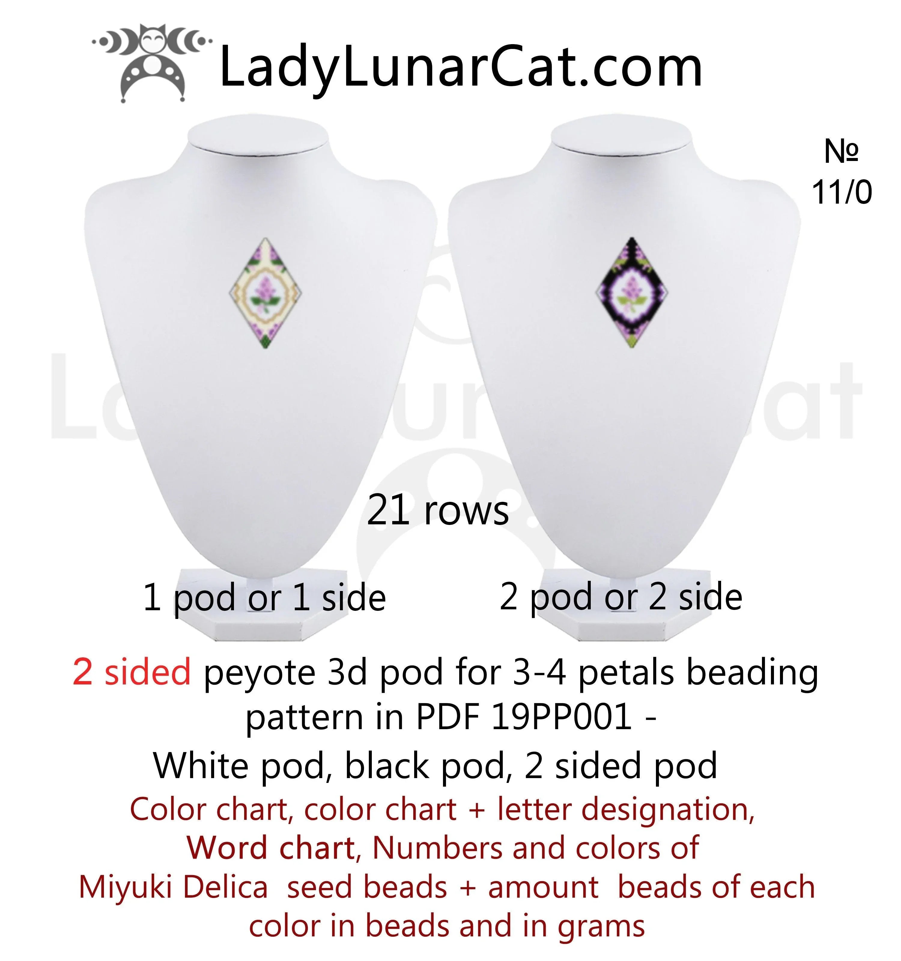 3D peyote pod pattern lilac — 3 or 4 petals, 41-bead height, instant download