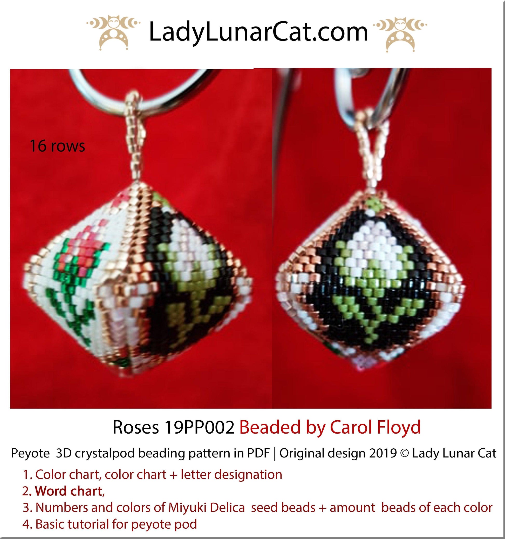 Peyote pod patterns for beading Vintage roses flowers 19PS002 LadyLunarCat