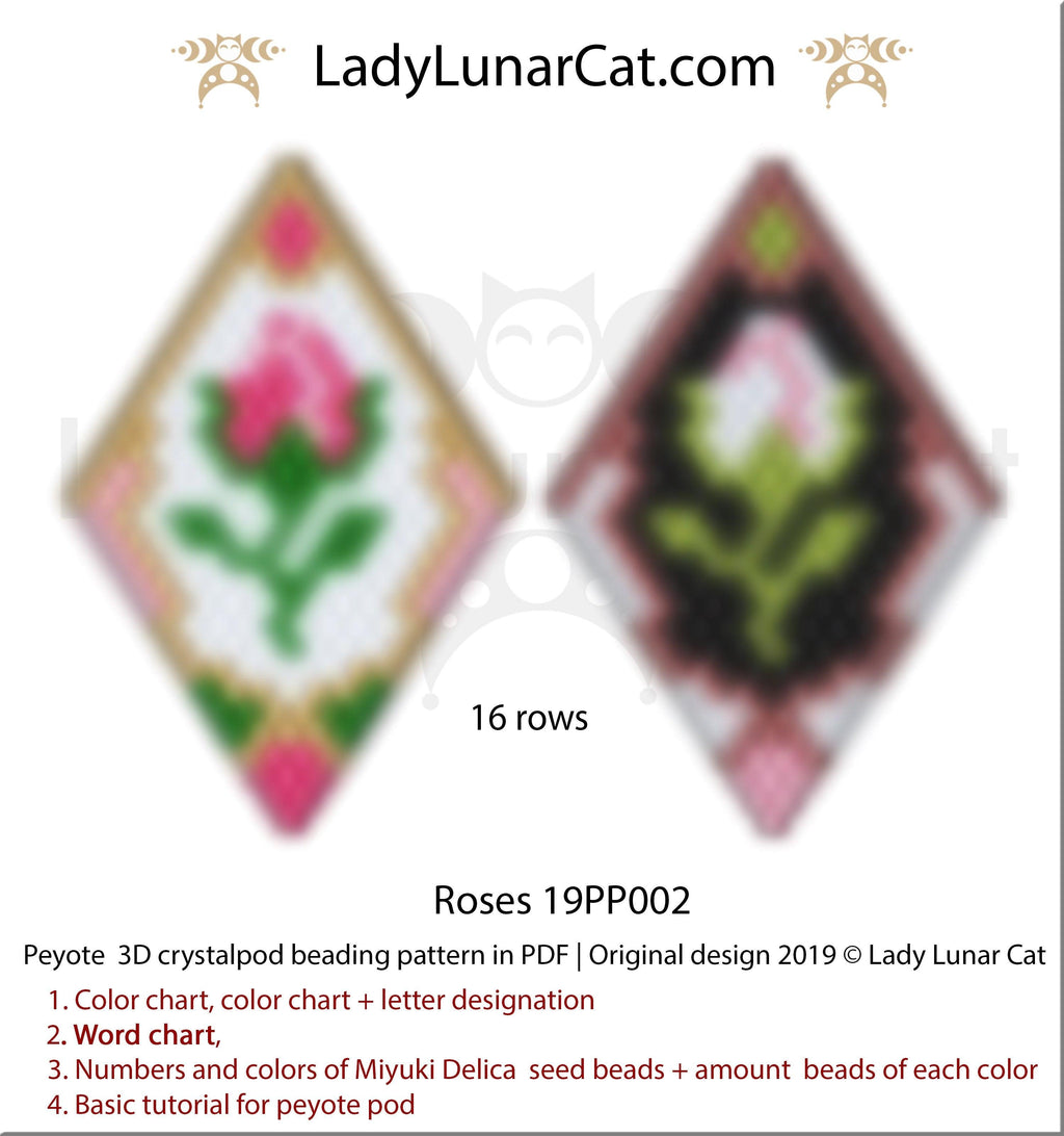 Peyote pod patterns for beading Vintage roses flowers 19PS002 LadyLunarCat